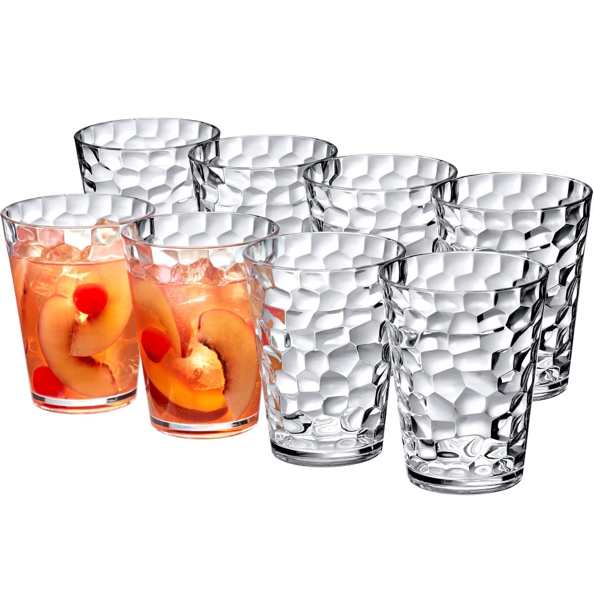 Amazing Abby - Iceberg - 16-Ounce Plastic Tumblers (Set Of 8), Plastic Drinking Glasses, All-Clear Reusable Plastic Cups, Stacka