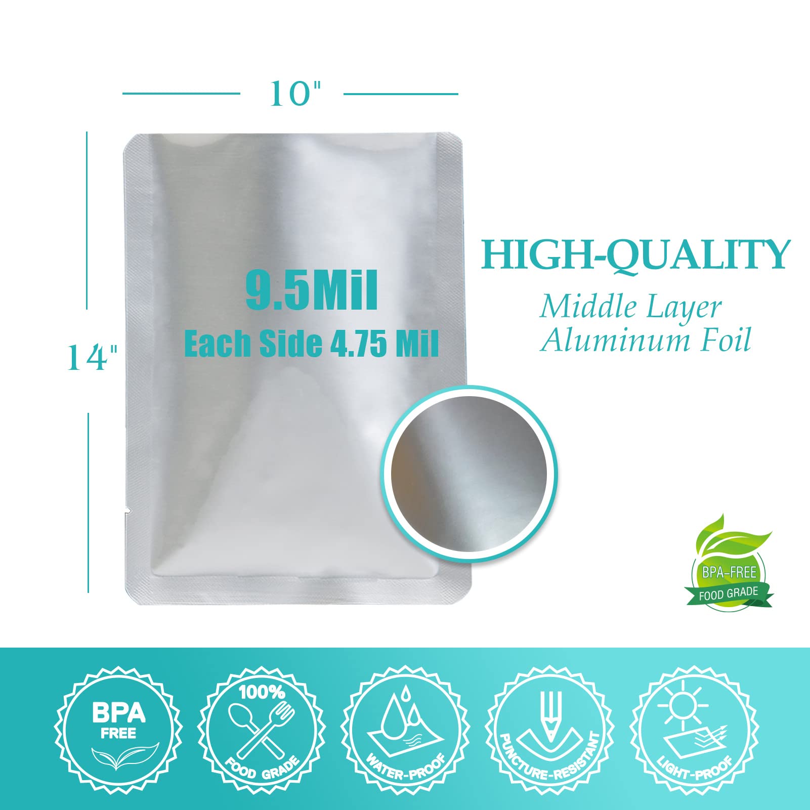 50Pcs 1 Gallon Mylar Bags For Food Storage With Oxygen Absorbers 500Cc (6 Packs Of 10Pcs) And Labels, 9.5 Mil 10''X14'' Vacuum S
