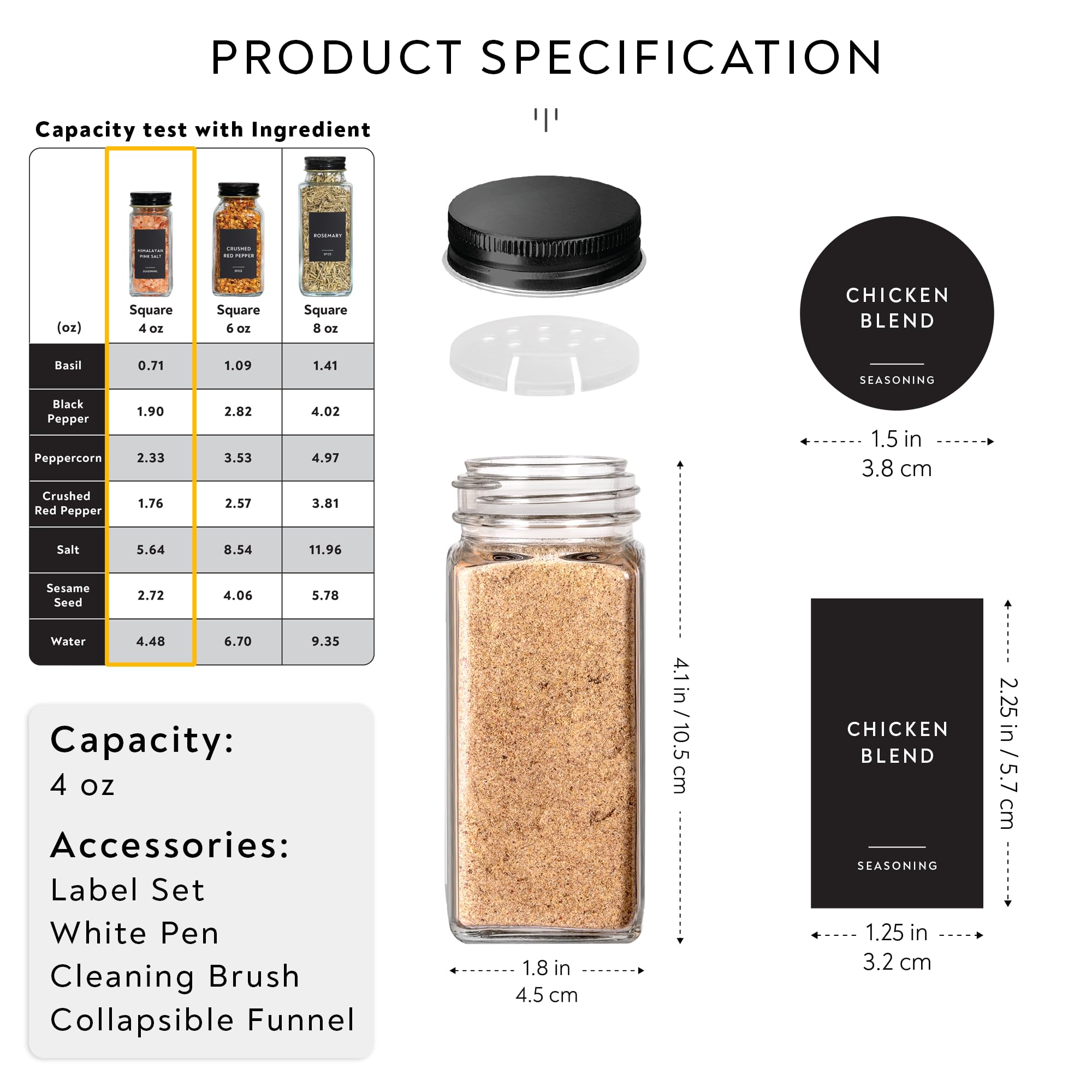 Laramaid 4Oz 24Pack Spice Jars With 455 Black Vinyl Spice Labels, Shaker Lids Dispenser With Airtight Black Metal Caps, Cleaning
