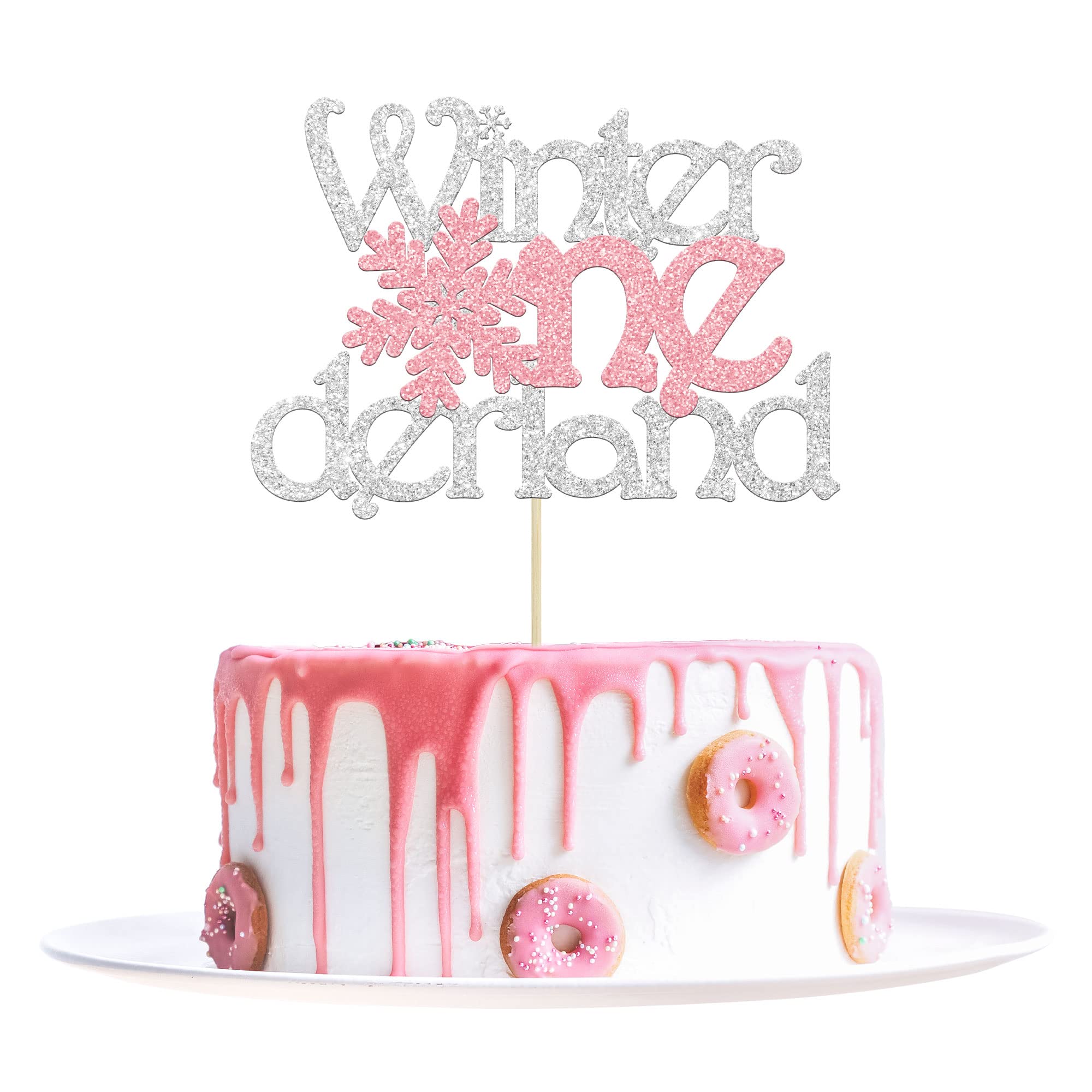 1Pc Winter Onederland Cake Topper Pink Glitter Snowflake One 1St Birthday Party Cake Pick Decorations For Winter Snowflake Theme