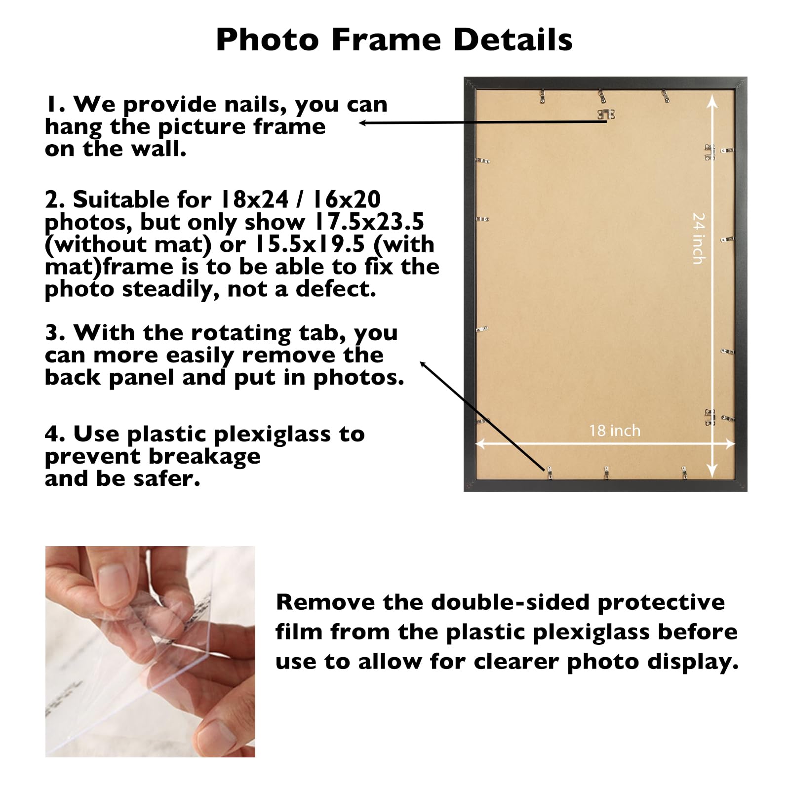 JCJMY 18x24 Picture Frame with 16x20 Mat, Display Photo 16x20 with Mat or 18 x 24 Without Mat, Wall Hanging Large 18 by 24 Poste