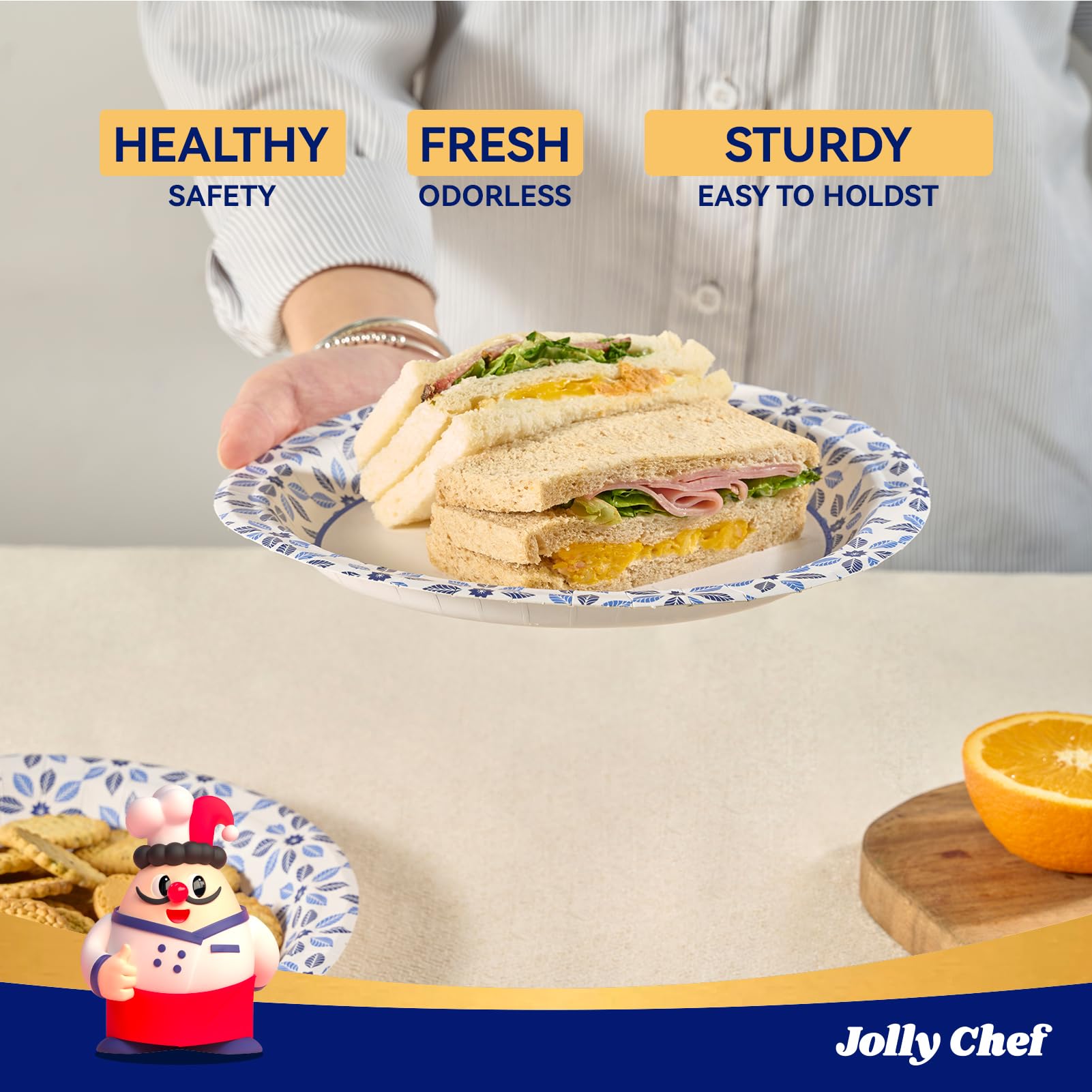 JOLLY CHEF 10 inch Disposable Paper Plates 140 Count  Soak Proof  Cut Proof  Microwave Safe Heavy Duty Paper Plates for Everyday Use