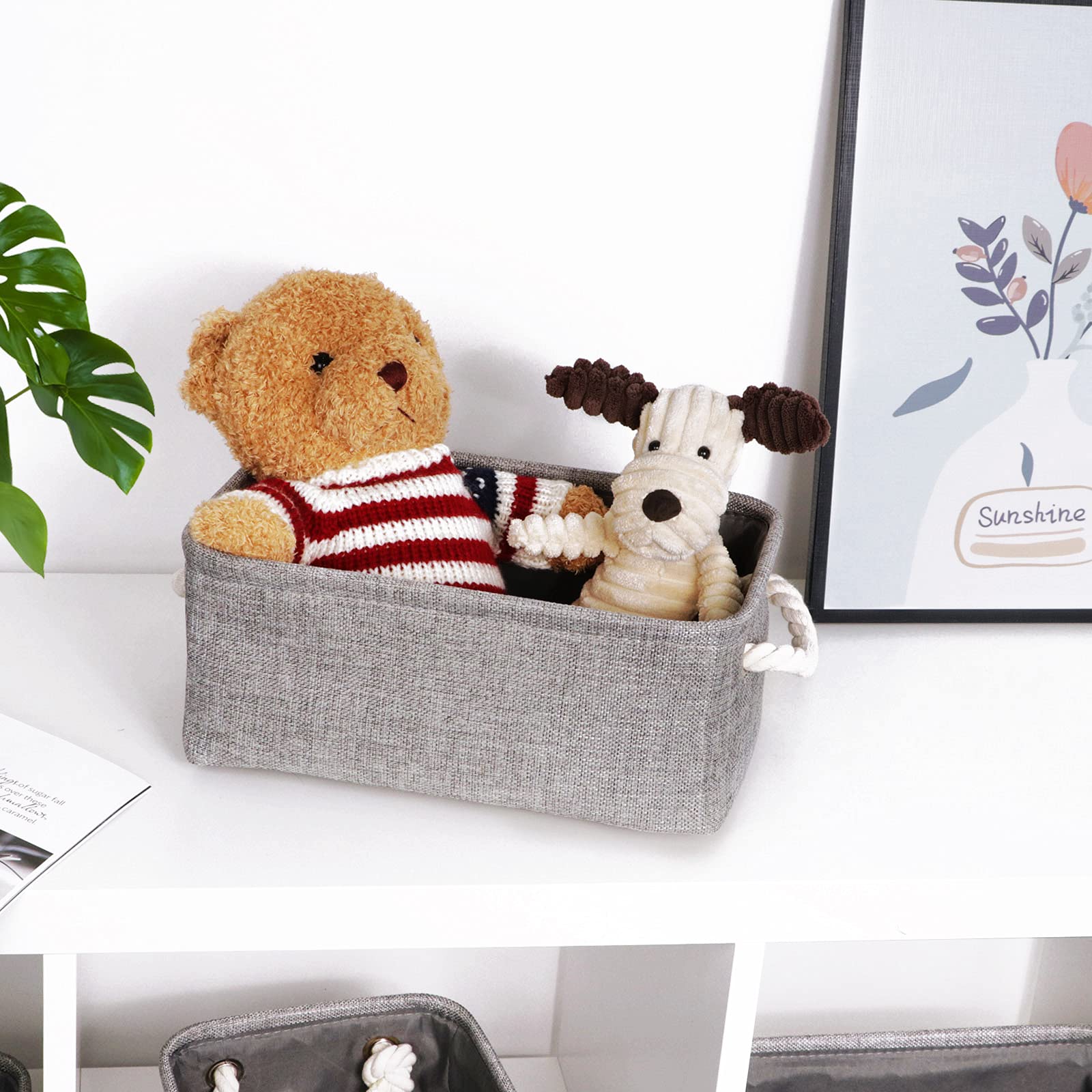 HNZIGE Small Baskets for Shelves(6pack) Fabric Storage Baskets  Empty Gift Baskets with Rope Handles  Decorative Foldable Storage Baskets for Organizing Home Closet Office (Gray  11.8 '' x 7.8 '' x 5.1 '')