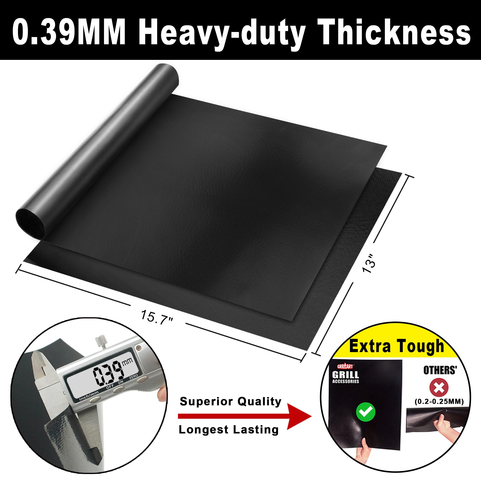 Grillart Bbq Grill Mats For Outdoor Grill - Nonstick 600 Degree Heavy Duty Grilling Mat (Set Of 2) - Reusable Bbq Grill Accessor