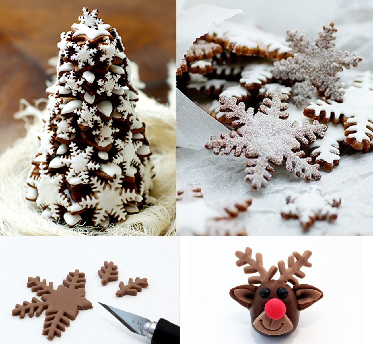 Ilauke 6Pcs Snowflake Cookie Cutters Decorating Fondant Embossing Tool Christmas Cookie Cutters Snowflake Plunger Cake Cutter