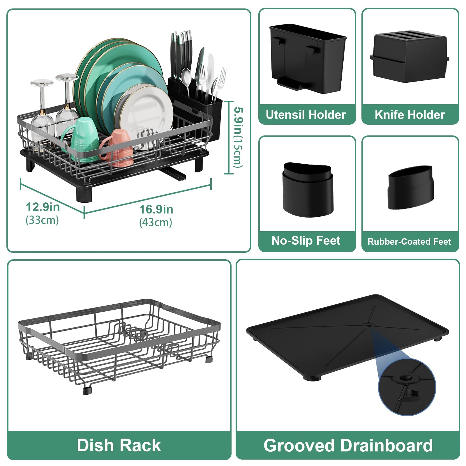 Moukabal Dish Racks For Kitchen Counter, Stainless Steel Dish Drainer, Dish Drying Rack With Drainboard And Removable Utensil Ho