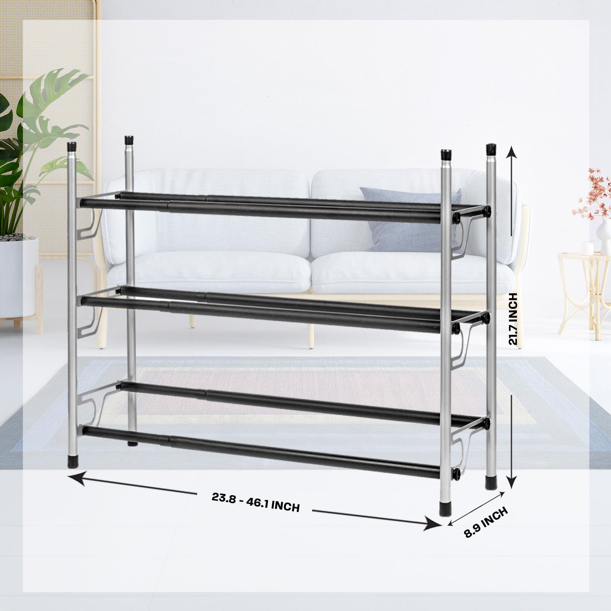 3-Tier Adjustable Shoe Storage Rack with Rubber Feet