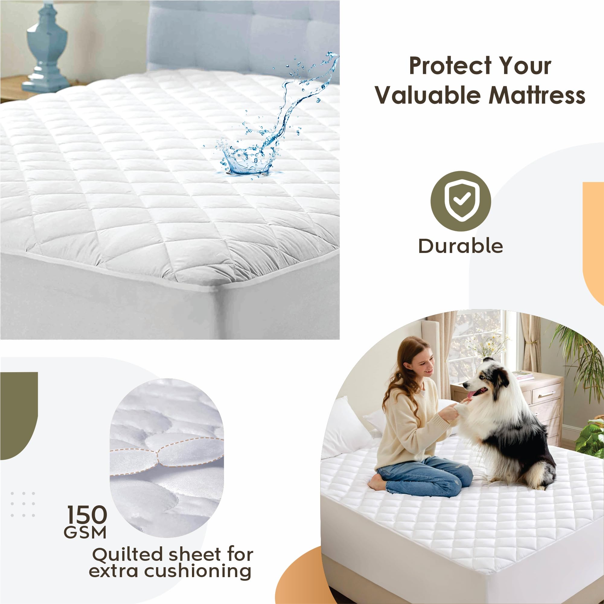 Ayka Waterproof Cotton Quilted Mattress Protector Single Size Breathable Hypoallergenic Noiseless Ultra Soft Fitted Bed Protecto