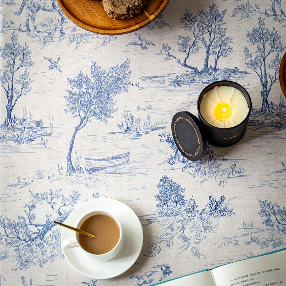 Glory Season Rustic Tablecloth Classic French Village Printed Linen Fabric Table Cover Farmhouse Decoration 55X102 Inches Rectan