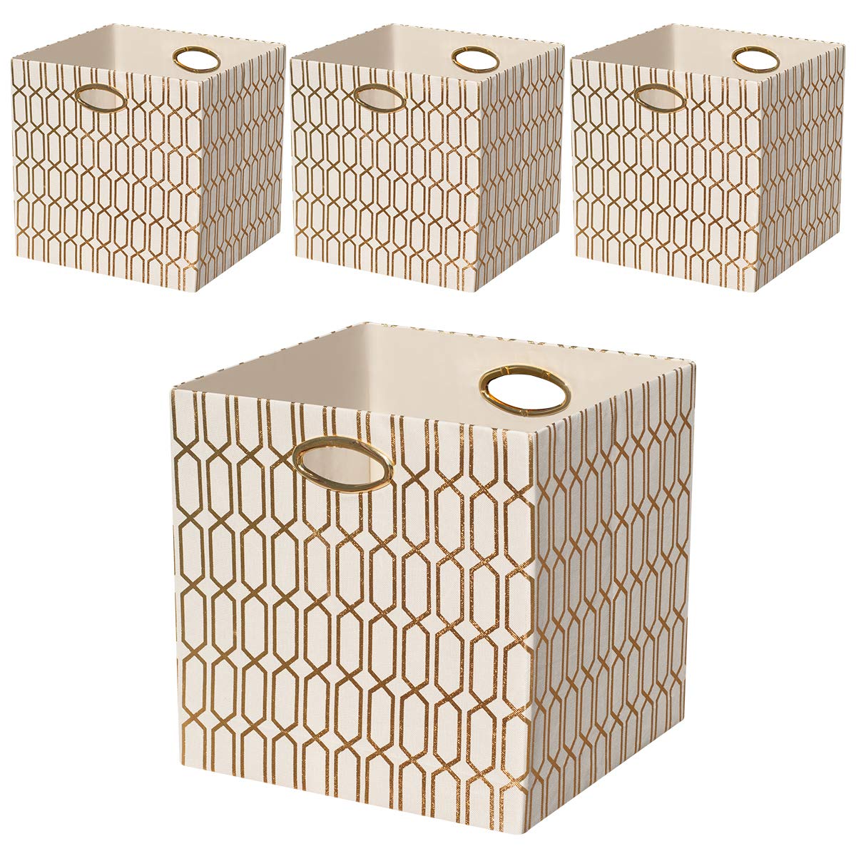 Storage Bins, Storage Cubes, Posprica 11  11 Fabric Drawers Organizer Basket Boxes Containers (11  11  11/4Pcs, Cream/Gold Geome