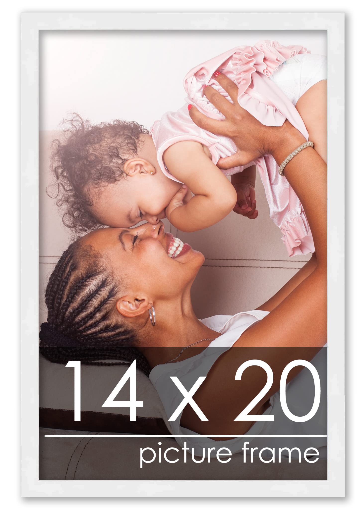 Poster Palooza 14x20 Frame White Solid Pine Wood Picture Frame | UV Acrylic, Foam Board Backing & Hanging Hardware
