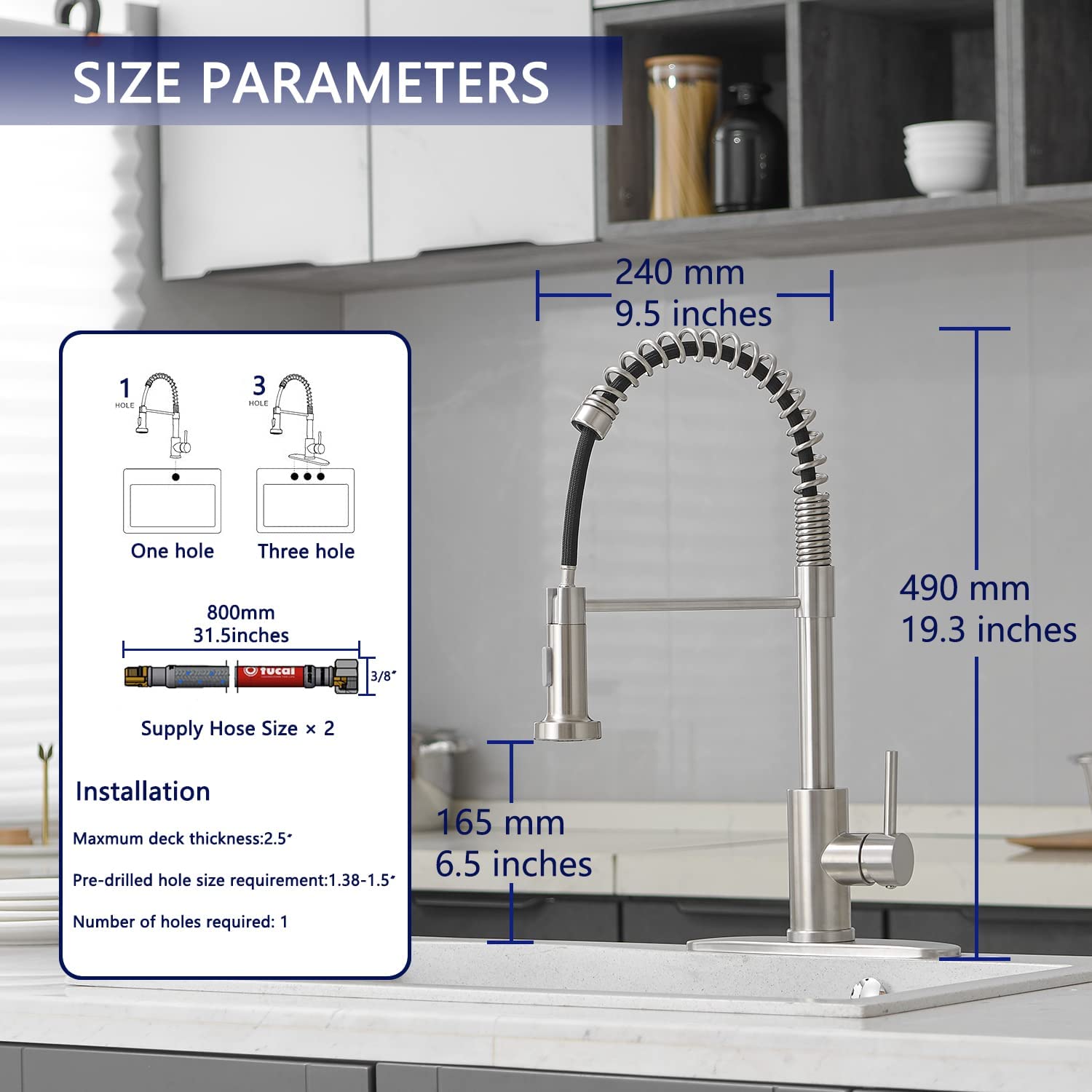 VOTON Kitchen Faucets with Pull Out Sprayer Commercial Spring Kitchen Sink Faucet Brushed Nickel Single Handle Kitchen faucets with Deck Plate