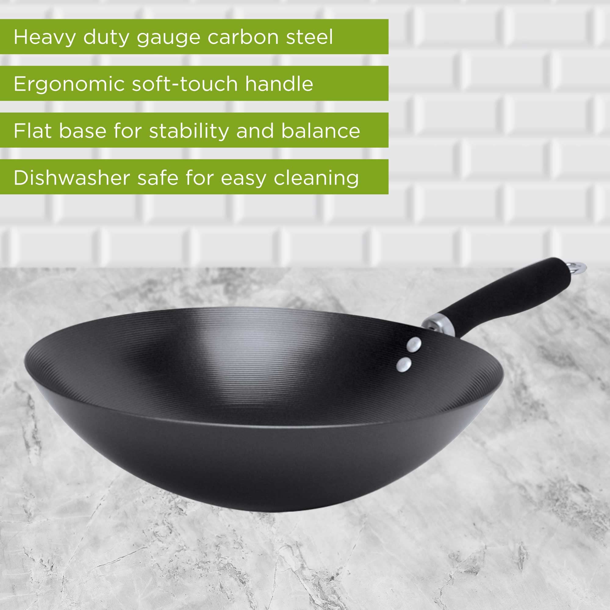 Ecolution Non-Stick Carbon Steel Wok With Soft Touch Riveted Handle, 12'',Black