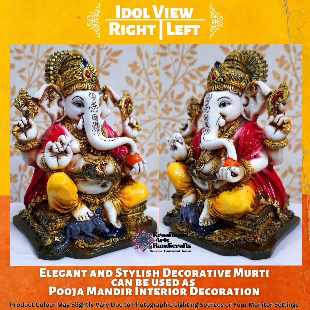 Kraaftique Ganpati Religious Statue Idol Ganesh Murti Home Decor For Puja Marble Dust Lord Ganesha 7 Inch Statue For Home Decor