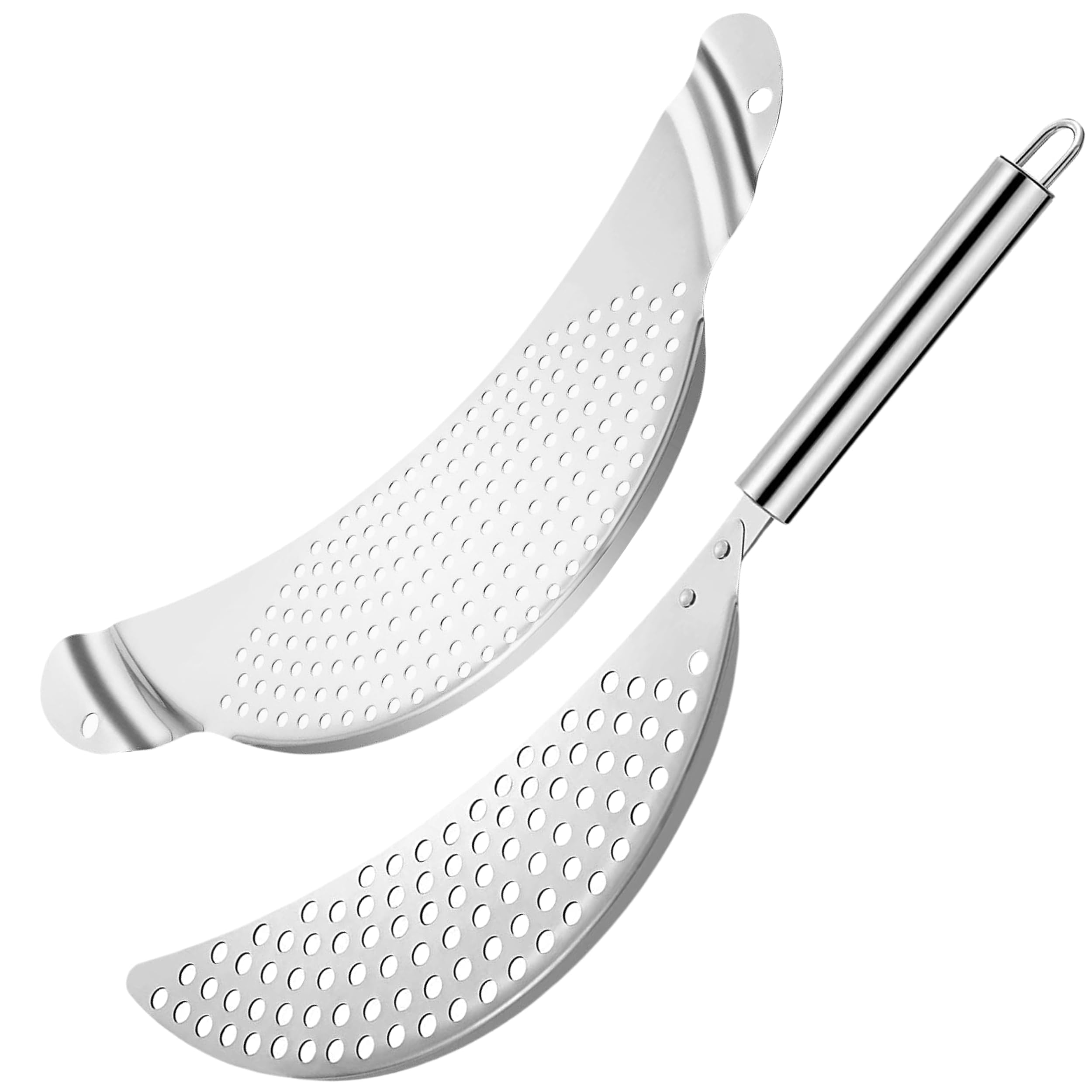 Pack Of 2 Pot Strainer With Handle - 10 Inch Stainless Steel Colander With Handle Stainless Steel Held Crescent Drainer Pan Cres