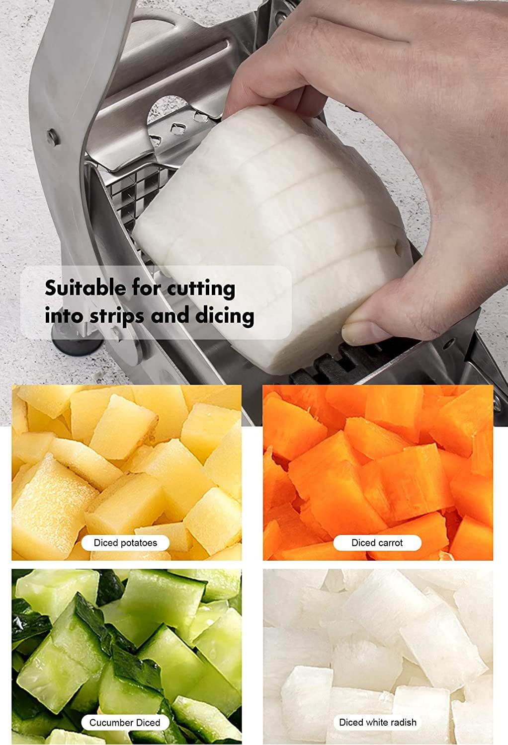 French Fry Cutter Potato Slicer, Stainless Steel French Fries Slicer Potato Chipper Chip Cutter Chopper Maker Vegetable And Pota