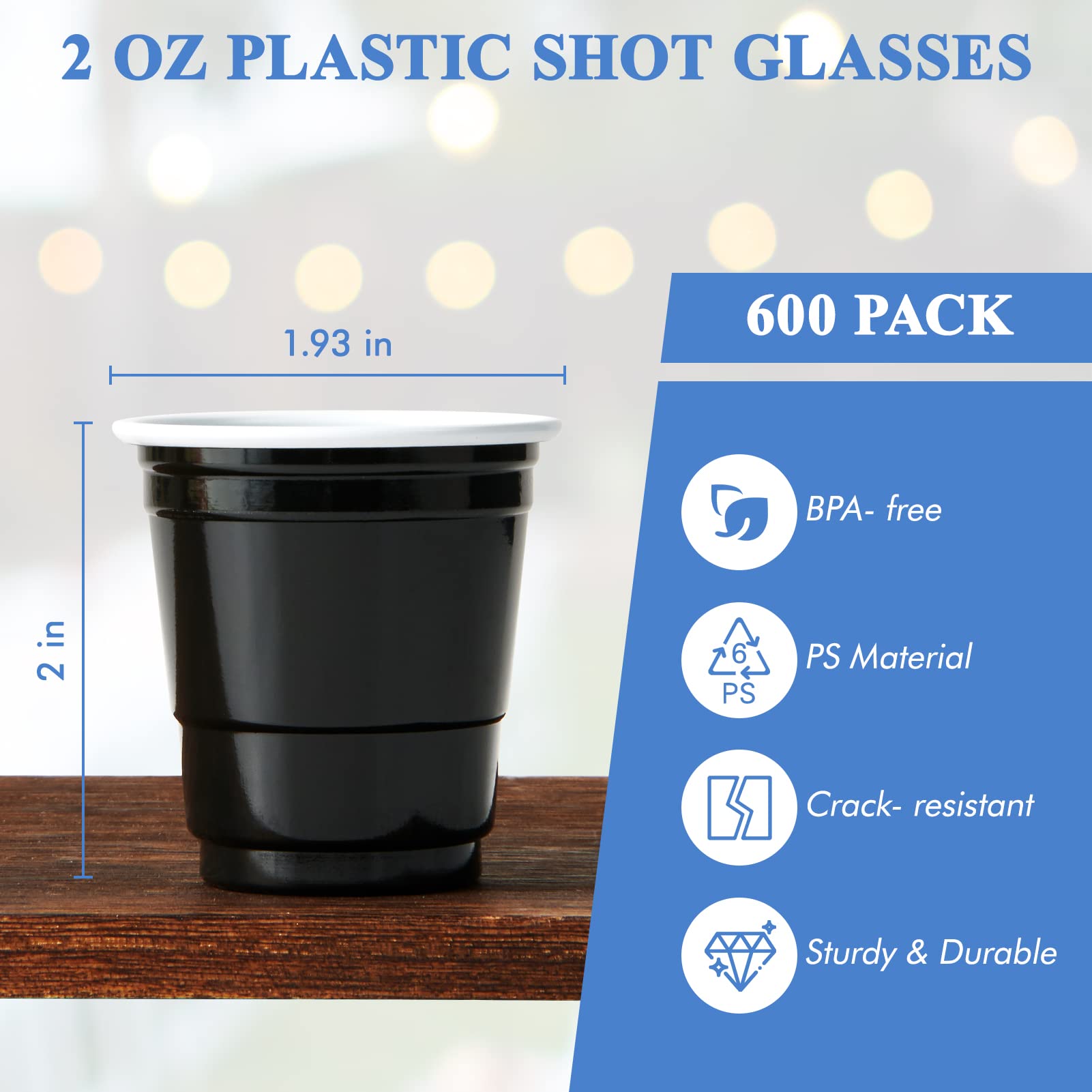 Lilymicky 600 Pack 2 Oz Plastic Shot Glasses, Black Disposable Shot Cups, Mini Black Shot Cups, 2 Oz Party Cups For Christmas Pa