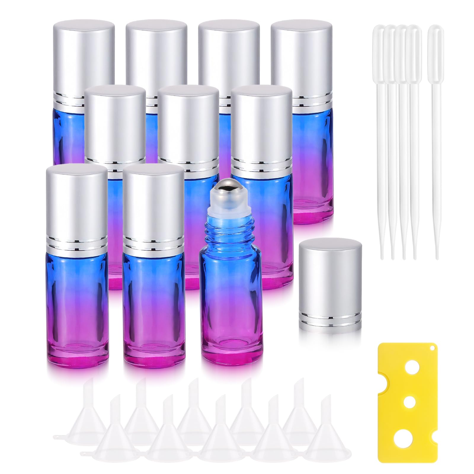 Jiuwu Essential Oil Roller Bottles Perfume Roller Bottles Blue-Purple Gradient Bottles 10 Pack 5Ml Roll-On Bottle With Silver Sc