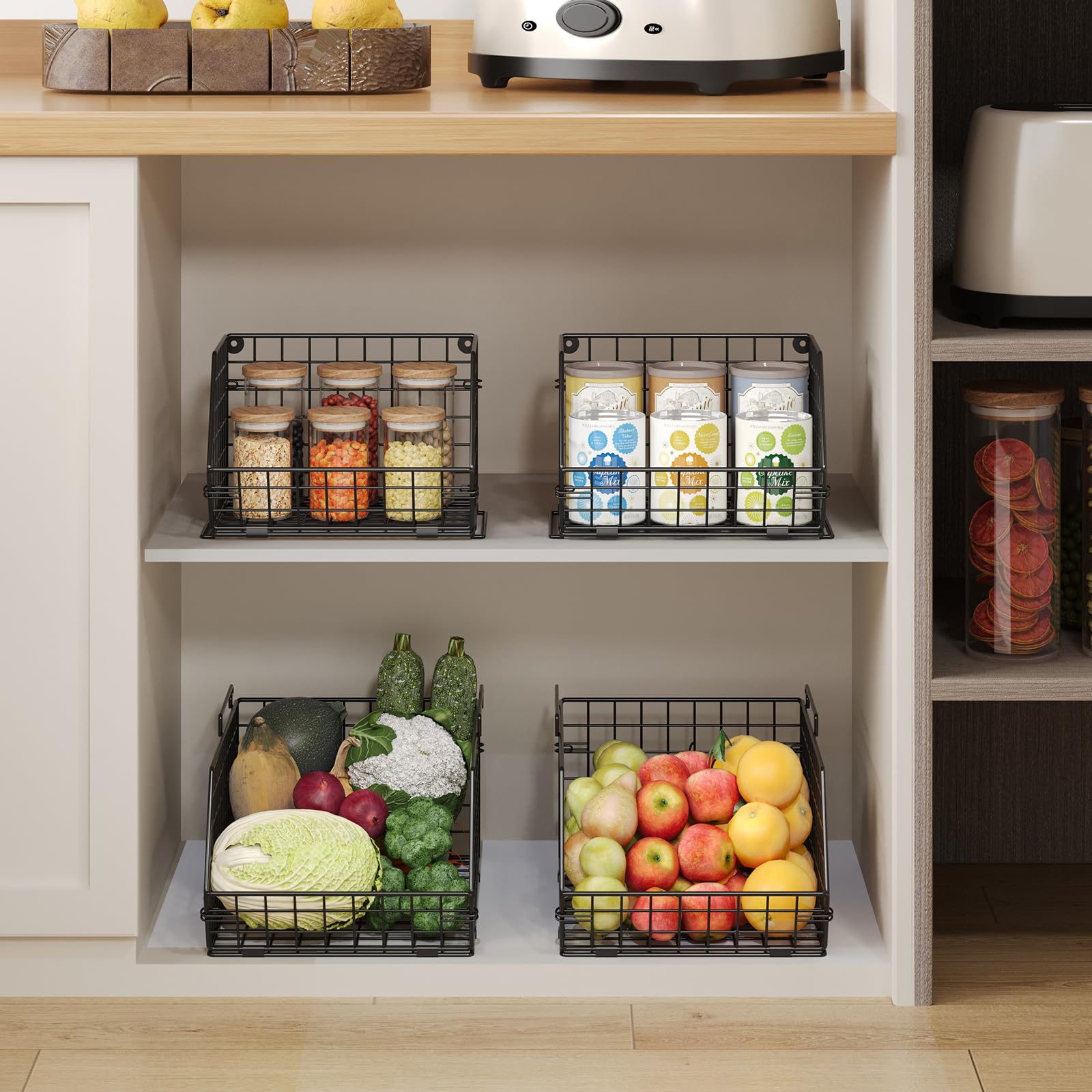 2 Tier Stackable Wire Basket-Kitchen Counter, Pantry Organization And Storage - Cabinet, Countertop Space Saving Organizing - Pr