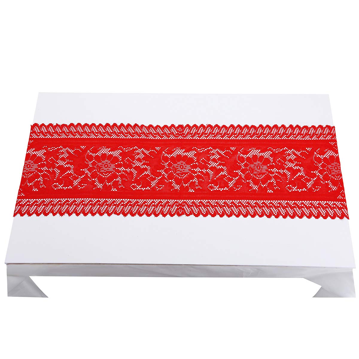 Mookaitedecor Lace Table Runner For Wedding Party Coffee Table Decor Red, 13 X 70 Inch