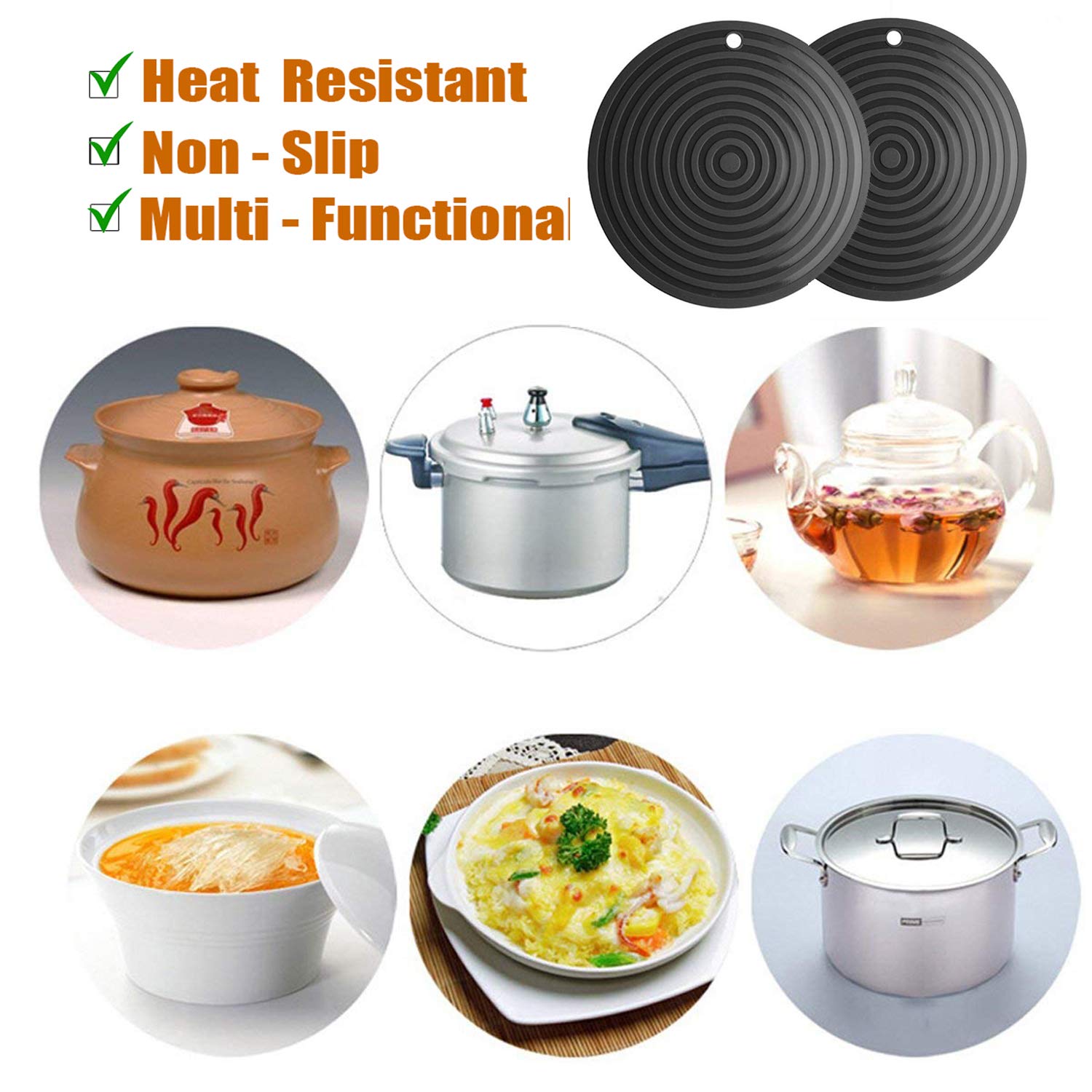2 Pack Heat Resistant Silicone Pot Holder Trivet Mats,Heat Proof Hot Pads Flexible Jar Opener, Non Slip Trivet For Hot Dishes,9.