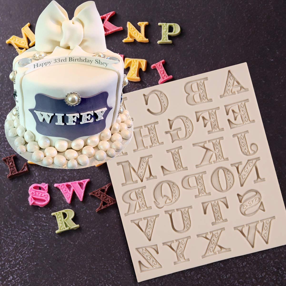 Letter Fondant Molds (4 Pack) Number Alphabet Silicone Chocolate Mold For Baby Shower Cake Cupcake Decorating Sugarcraft Candy C
