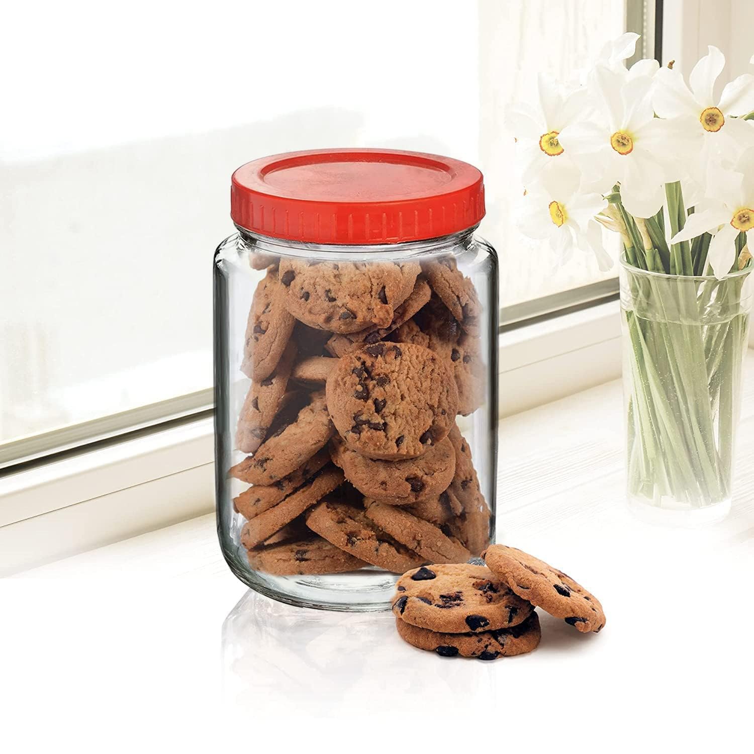 Cloudmart Yera Glass Round 1Kg Containers For Kitchen Pantry, Snacks, Masala, Honey, Pickles, Cookies, Dry Fruits, And Coffee Be