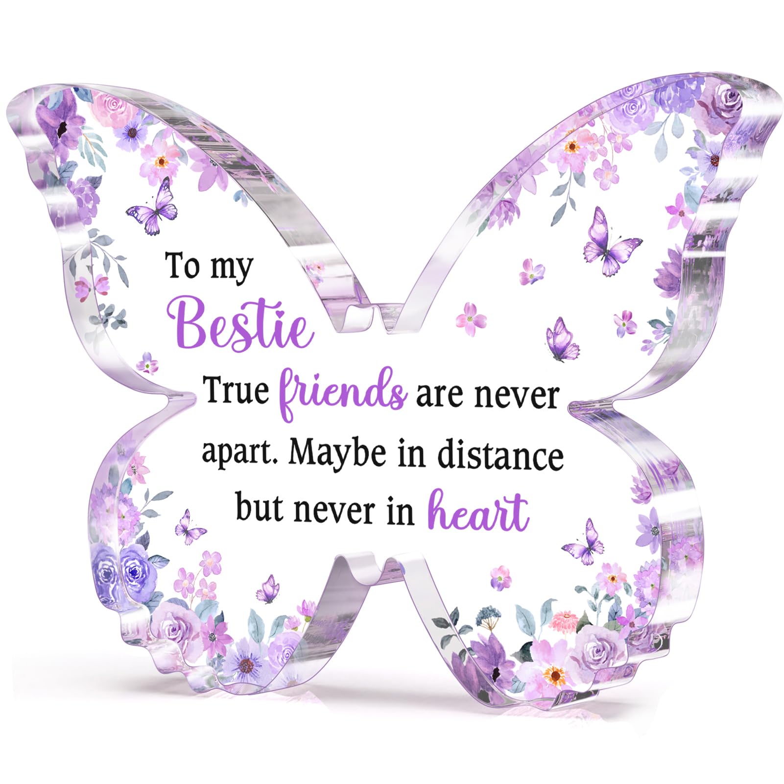 Glydein Best Friend Christmas Gifts for Women, Unique Purple Butterfly Acrylic Plaque Desk Decor, Bestie Best Friend Birthday Gi