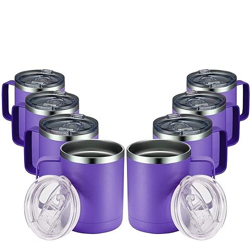 Meway 12Oz Coffee Mug With Handle 8 Pack Bulk,Stainless Steel Insulated Travel Tumblers With Sliding Lid,Double Wall Vacuum Camp
