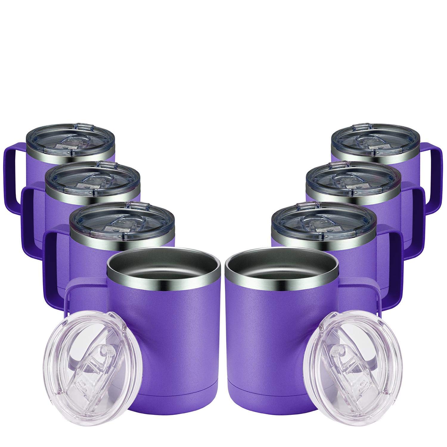 Meway 12Oz Coffee Mug With Handle 8 Pack Bulk,Stainless Steel Insulated Travel Tumblers With Sliding Lid,Double Wall Vacuum Camp