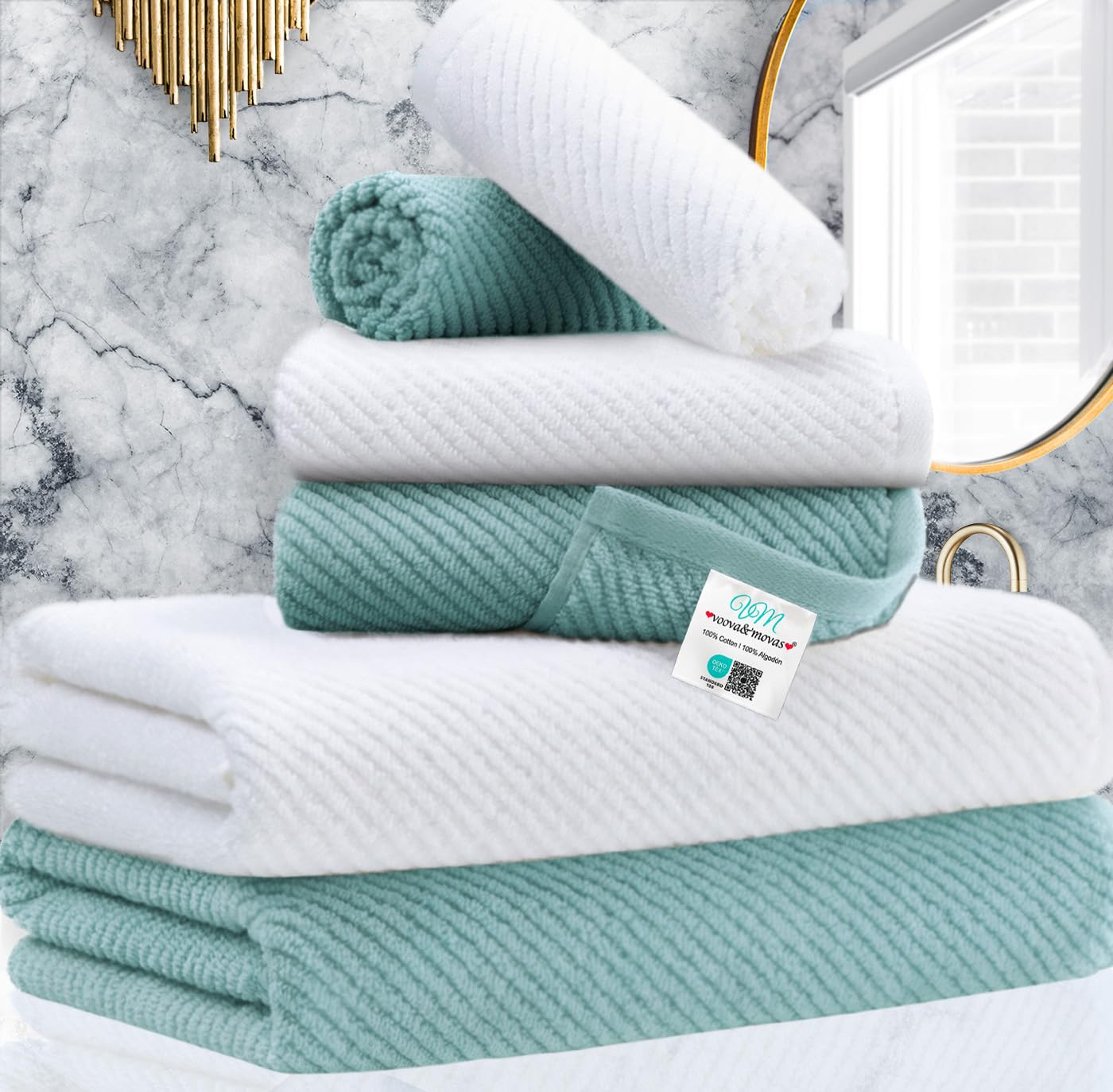 Towels For Bathroom - 100% Cotton | Soft | Quick Dry | Thick, Towel Set Of 6, 2 Large Bath Towels 30''X56'',2 Hand Towels 18''X2