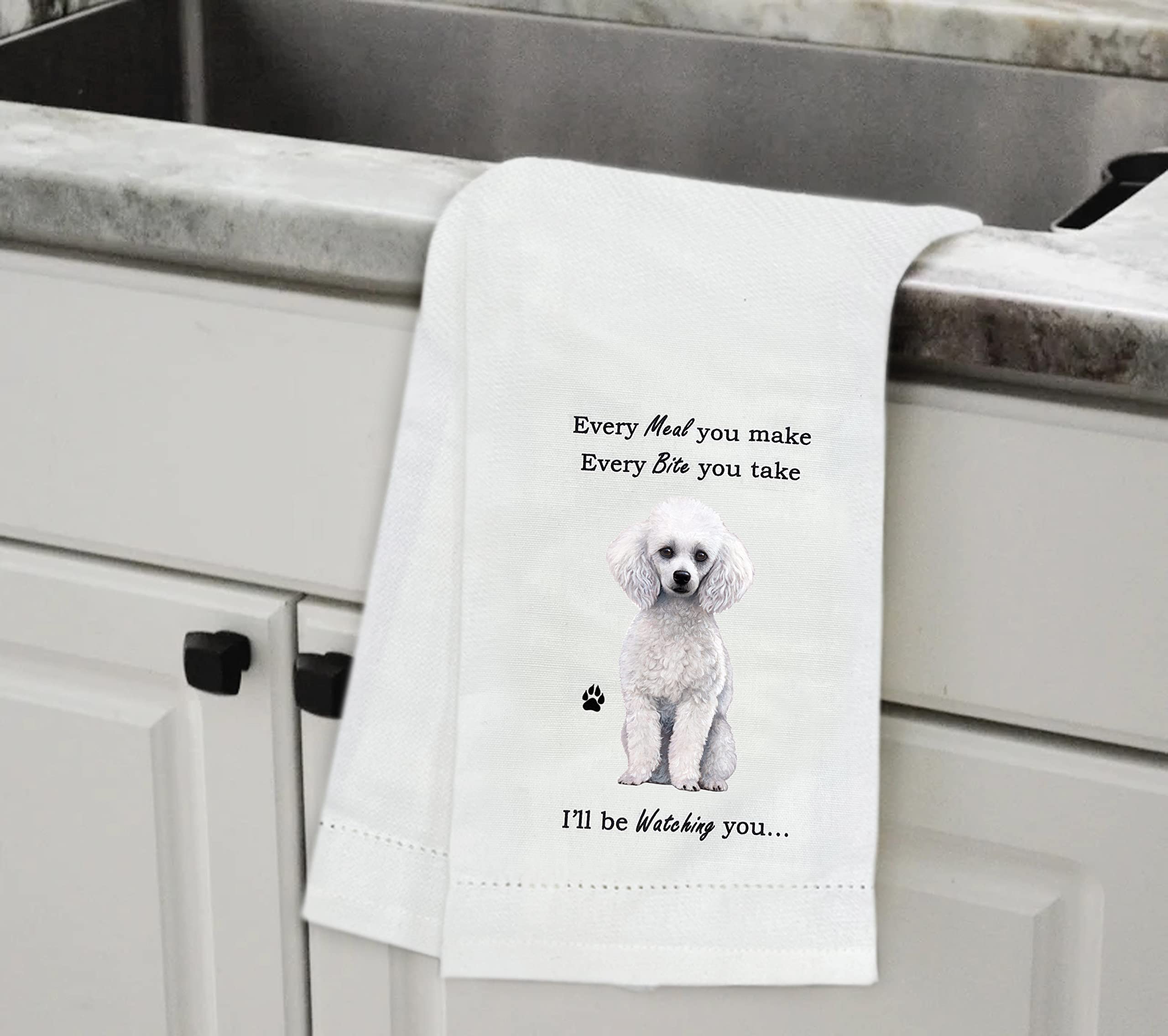 White Poodle Kitchen Towel - Soft Highly Absorbent - White Poodle Gifts - Dish Towels For Washing Dishes - Tea Towels - Reusable