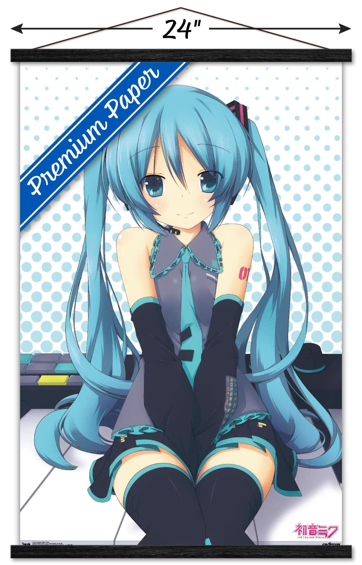 Trends International Hatsune Miku - Keys Wall Poster, 22.375'' X 34'', Premium Print And Black Hanger Bundle