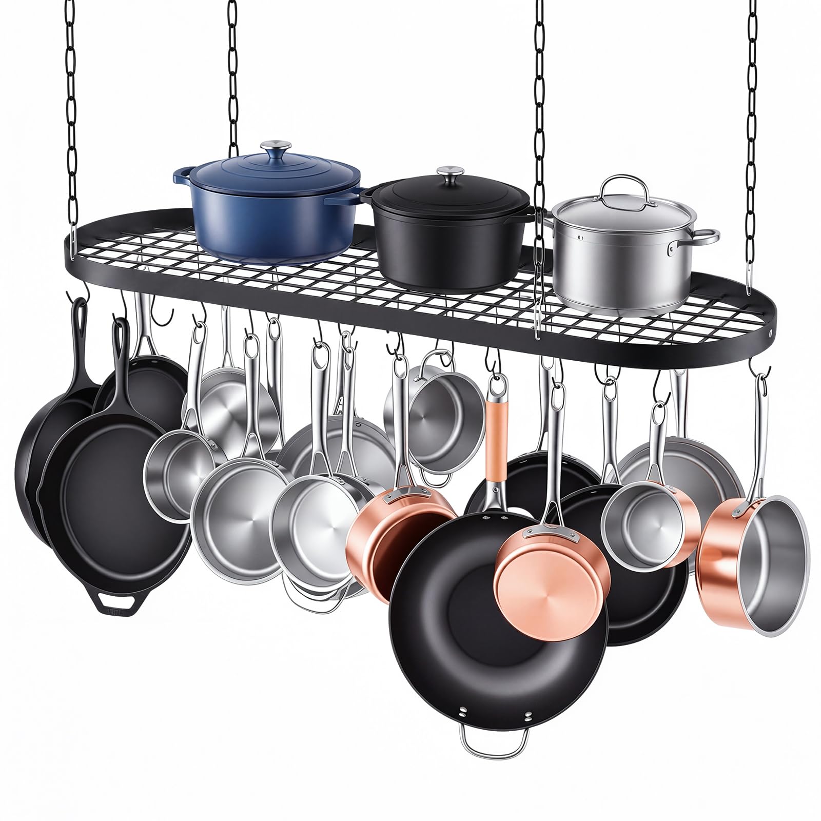Nuanchu 48 Ceiling Pot Rack Hanging, 130 lb Capacity, 30 Hooks, Heavy Duty