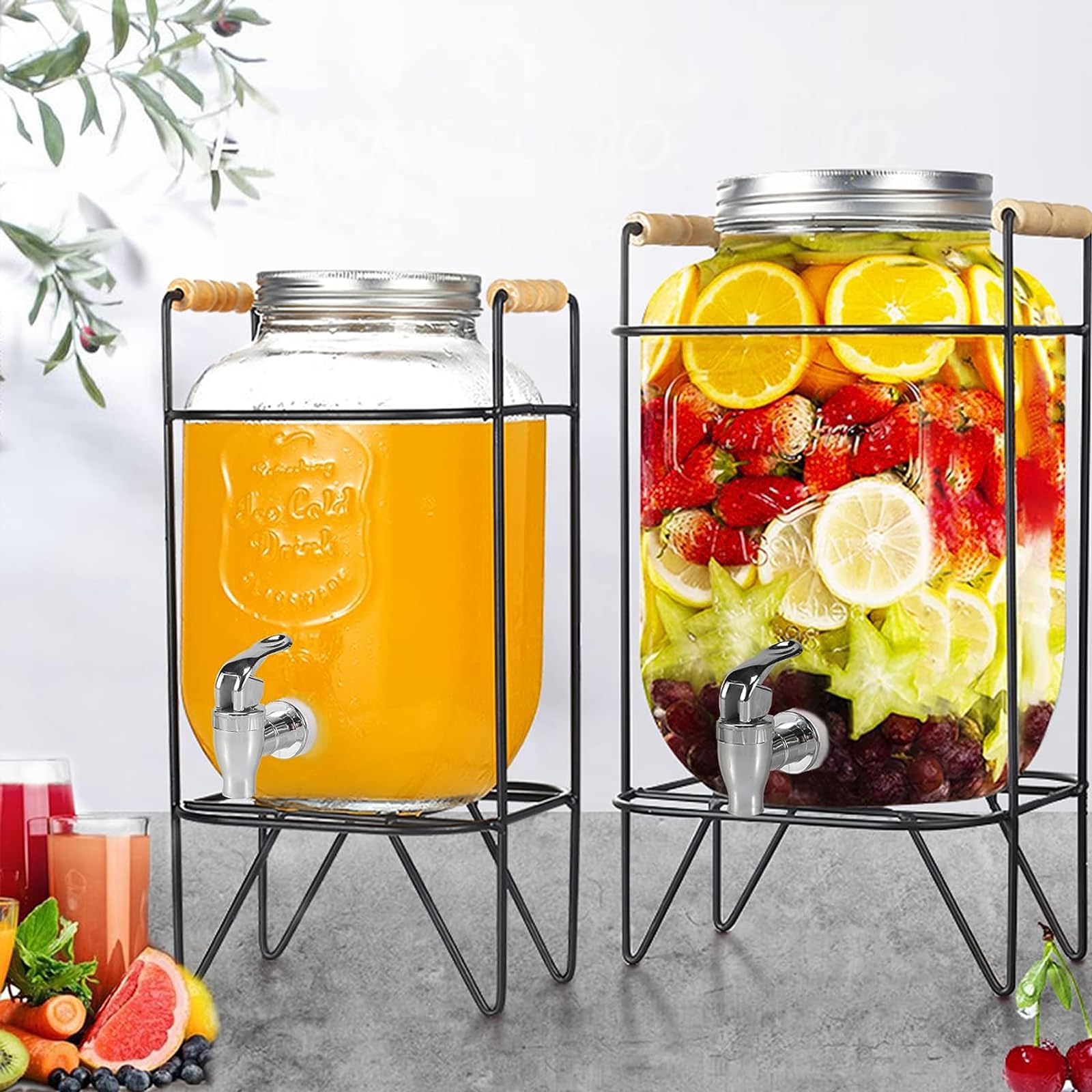 2Pcs Replacement Spigot For Beverage Dispenser Drink Dispenser Push Style Spigot Silver Plastic Spout Tap For Glass Jar, Beverag