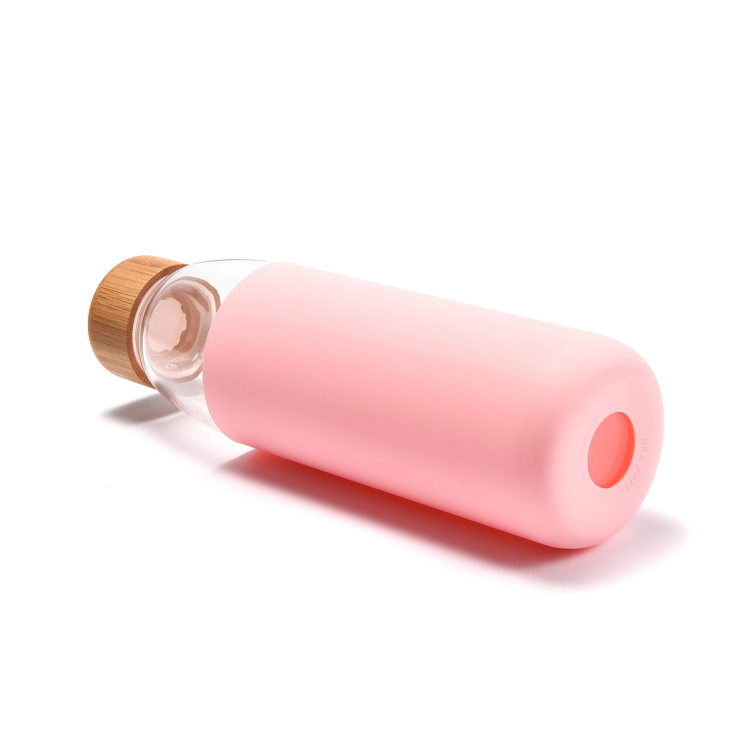 Veegoal Glass Water Bottles 18 Oz Borosilicate With Bamboo Lid, Bpa-Free, Non-Slip Silicone Sleeve, And Stainless Steel Leak Pro