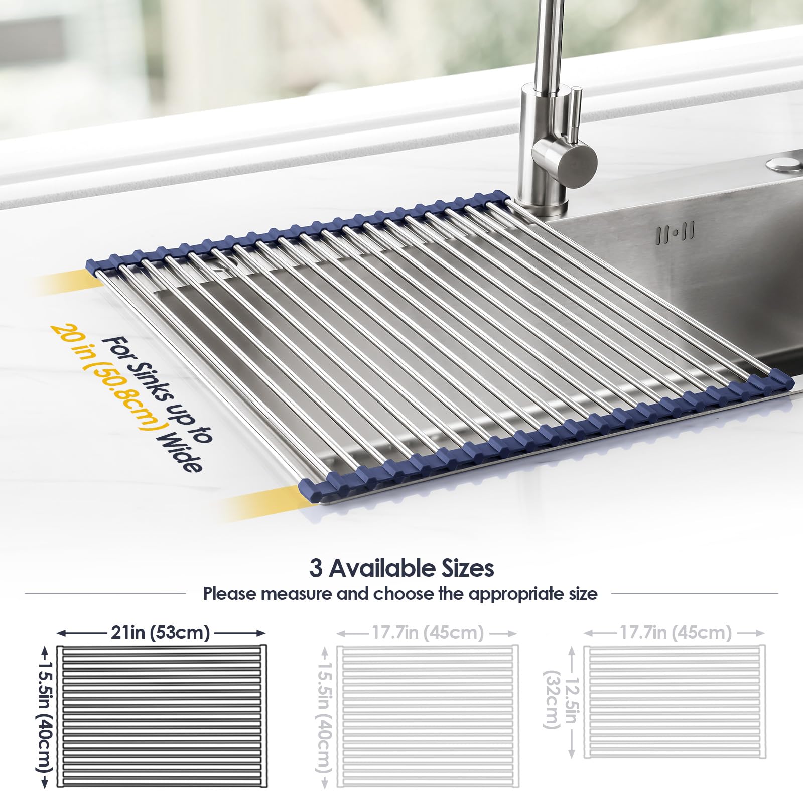 Tomorotec 21 x 15.5 Roll Up Dish Drying Rack Over Sink Drying Rack Sink Cover Kitchen Sink Accessories Gadget Multipurpose Organ