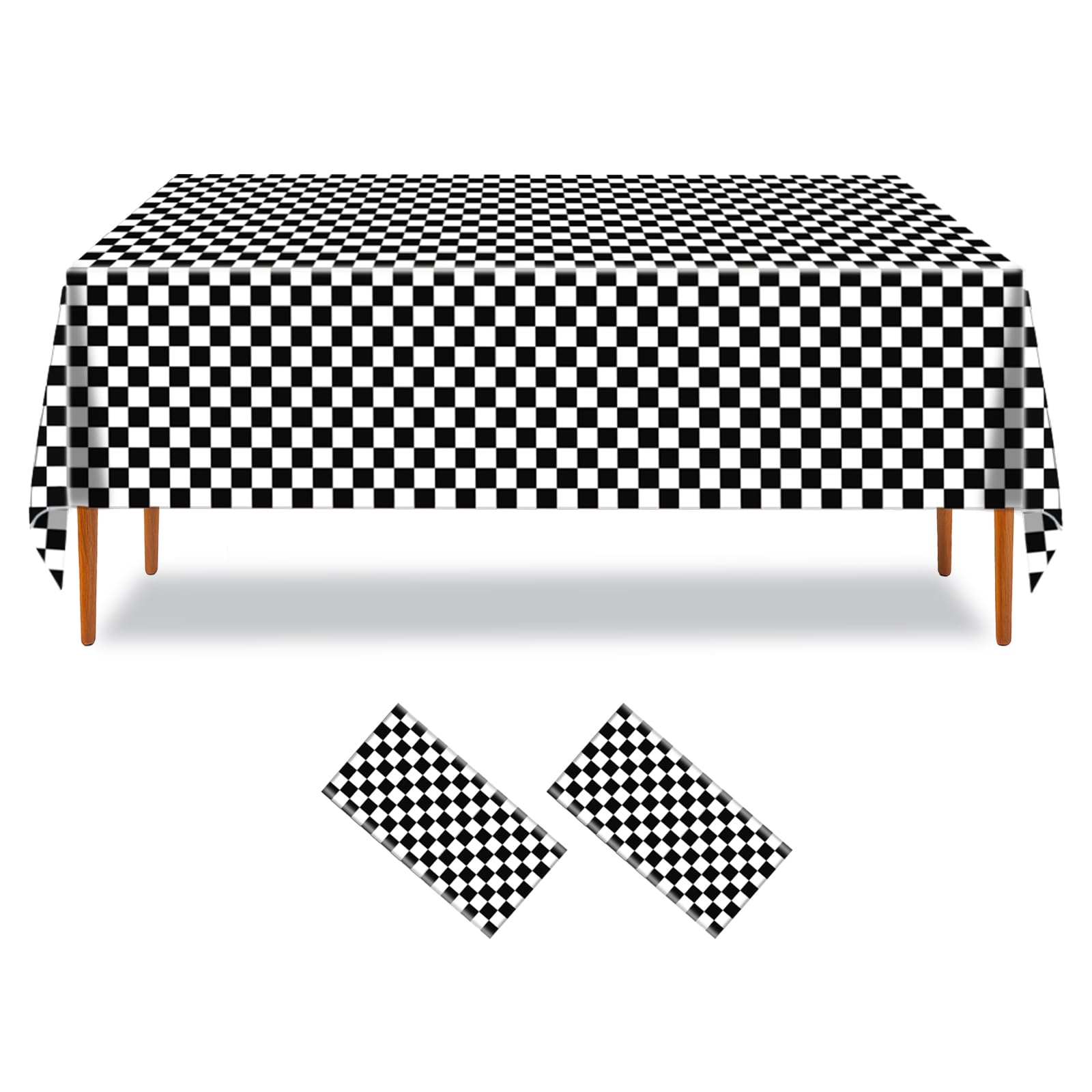 ZHIAXTON 2 Pack Black and White Checkered Tablecloth,54 X 108 Inch Disposable Plastic Black and White Tablecloth,Waterproof Rect