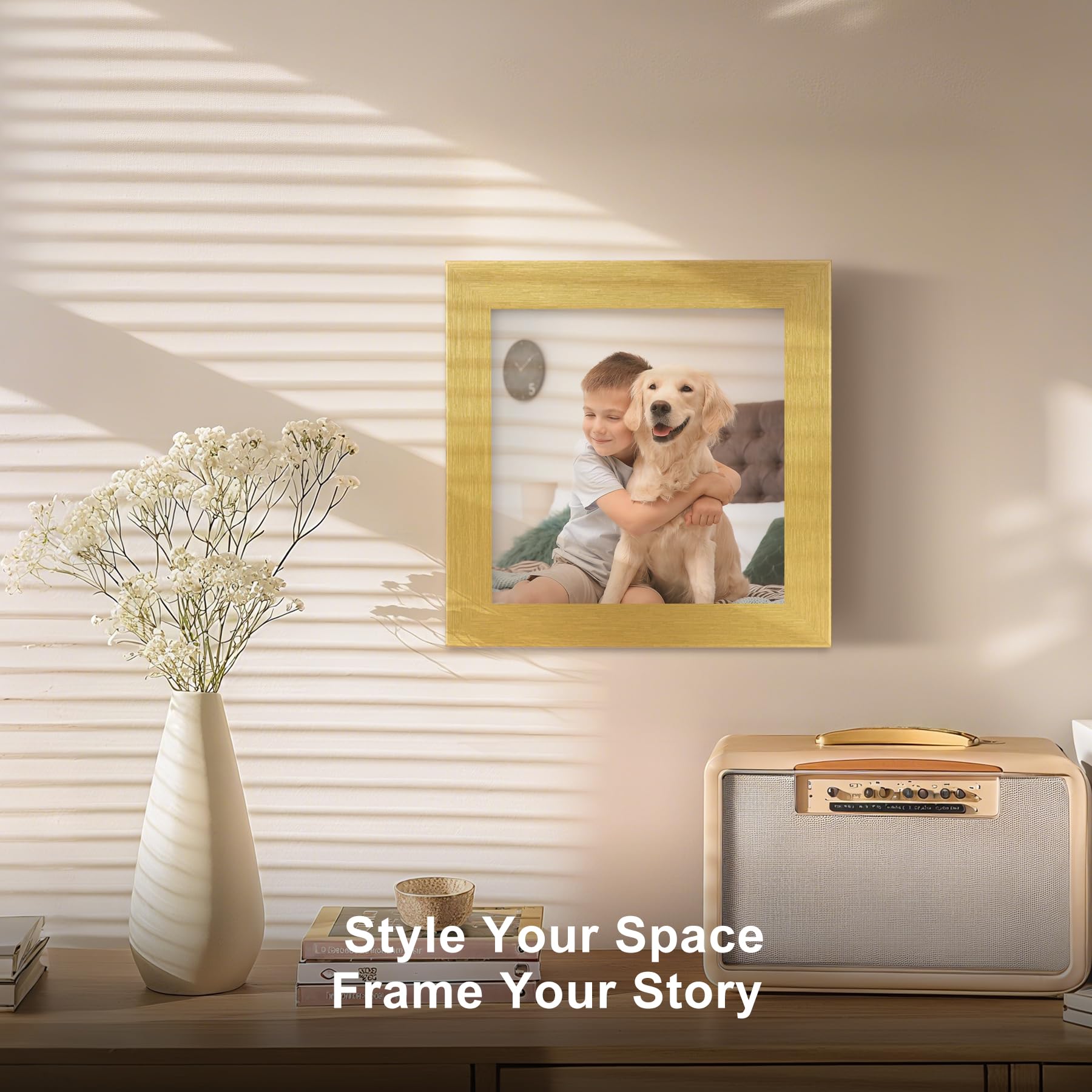 TOFOREVO Picture Frames 5x5 Set of 2 Distressed Gold Wood Grain Photo Frame for Gallery Wall Mounting or Tabletop Display