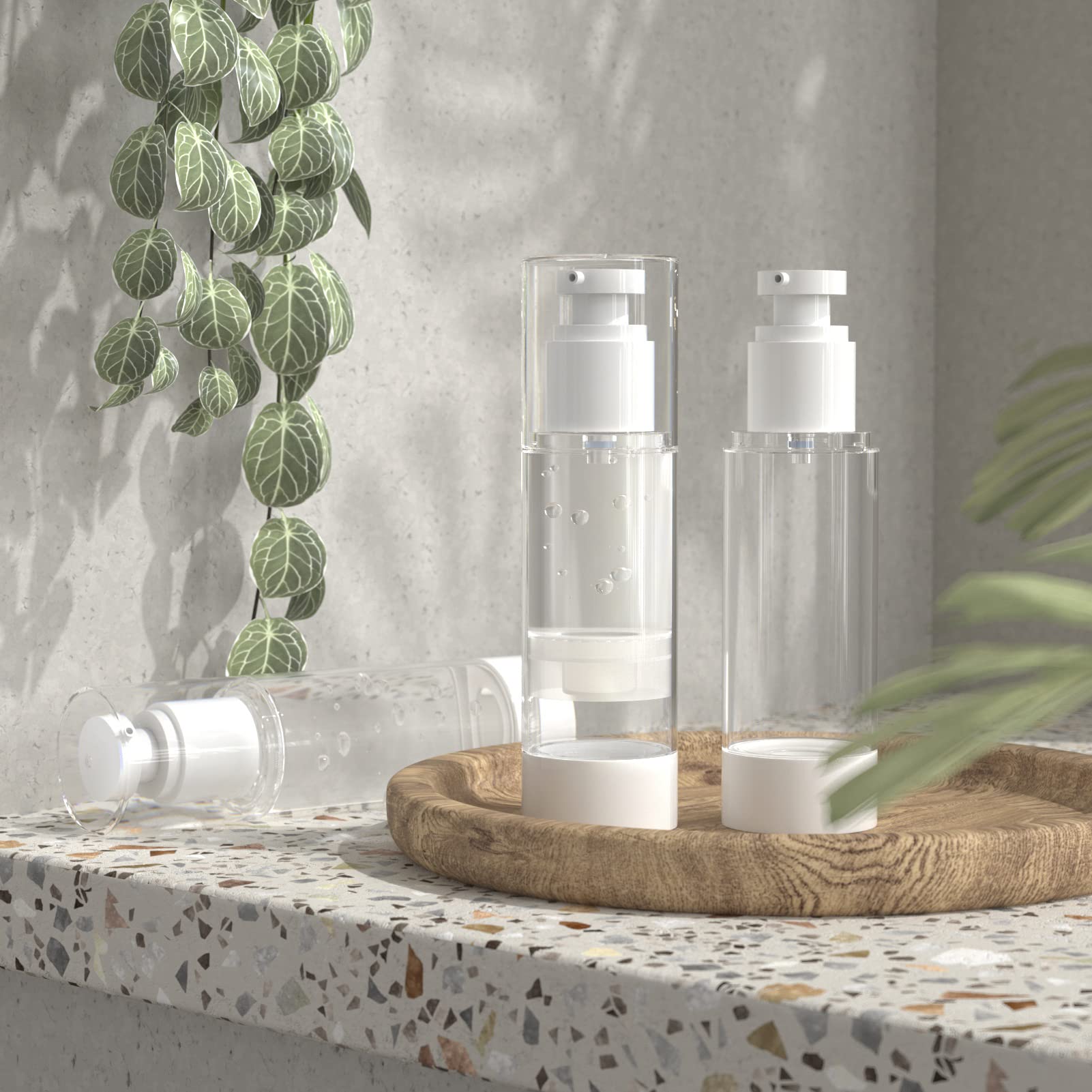 Longway 2.7Oz 80Ml Clear Airless Cosmetic Cream Pump Bottle Travel Size Dispenser Refillable Containers/Foundation Travel Pump B