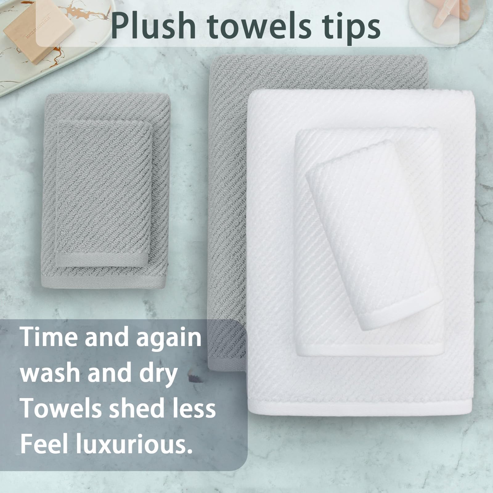 Voova & Movas Bathroom Towel Set - 100% Cotton | Soft | Quick Dry, Towel Set Of 6, 2 Large Bath Towels 30''X56'', 2 Hand Towels