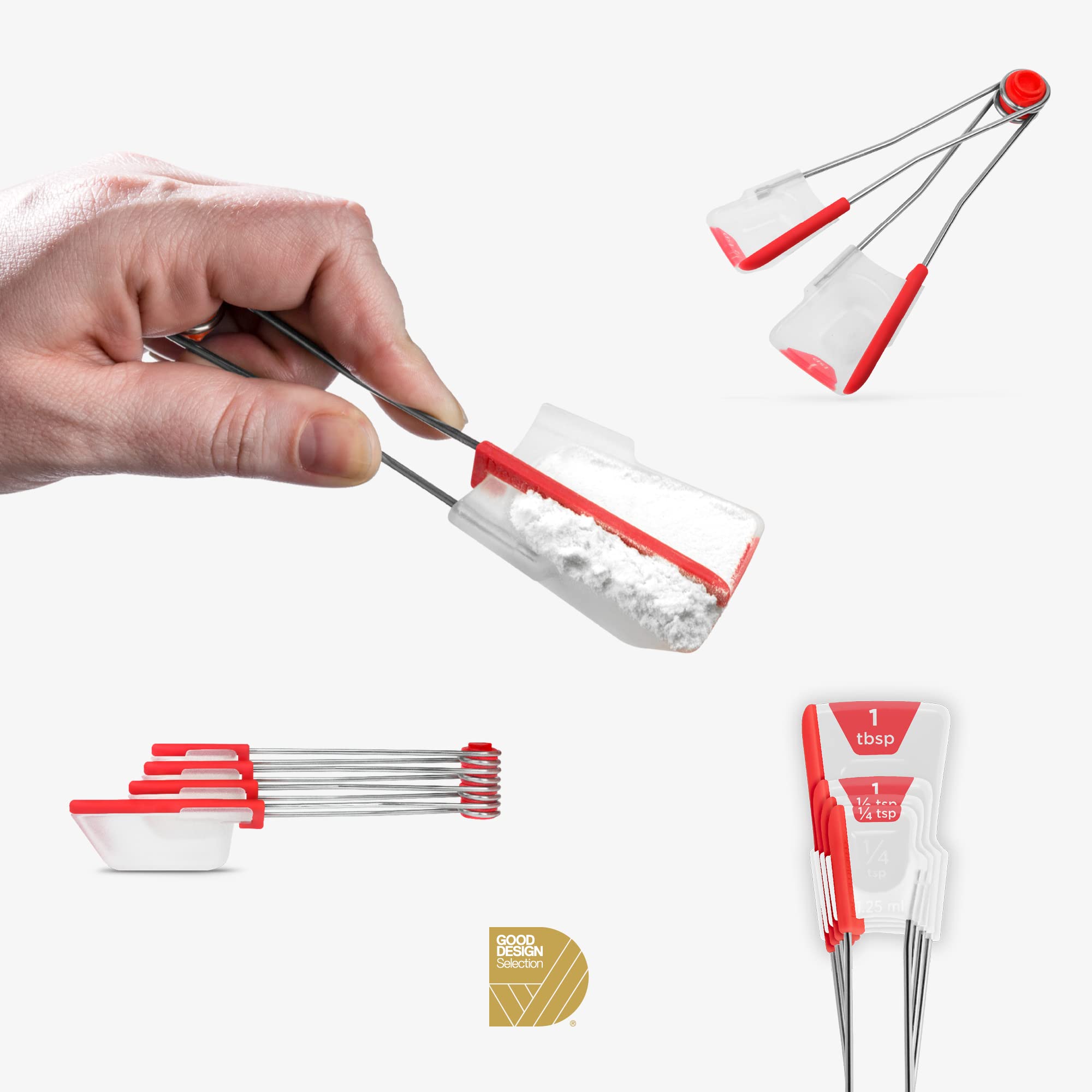 Dreamfarm - Levoons Self-Leveling Measuring Spoons Set For Kitchen And Baking, Set Of 4, Red