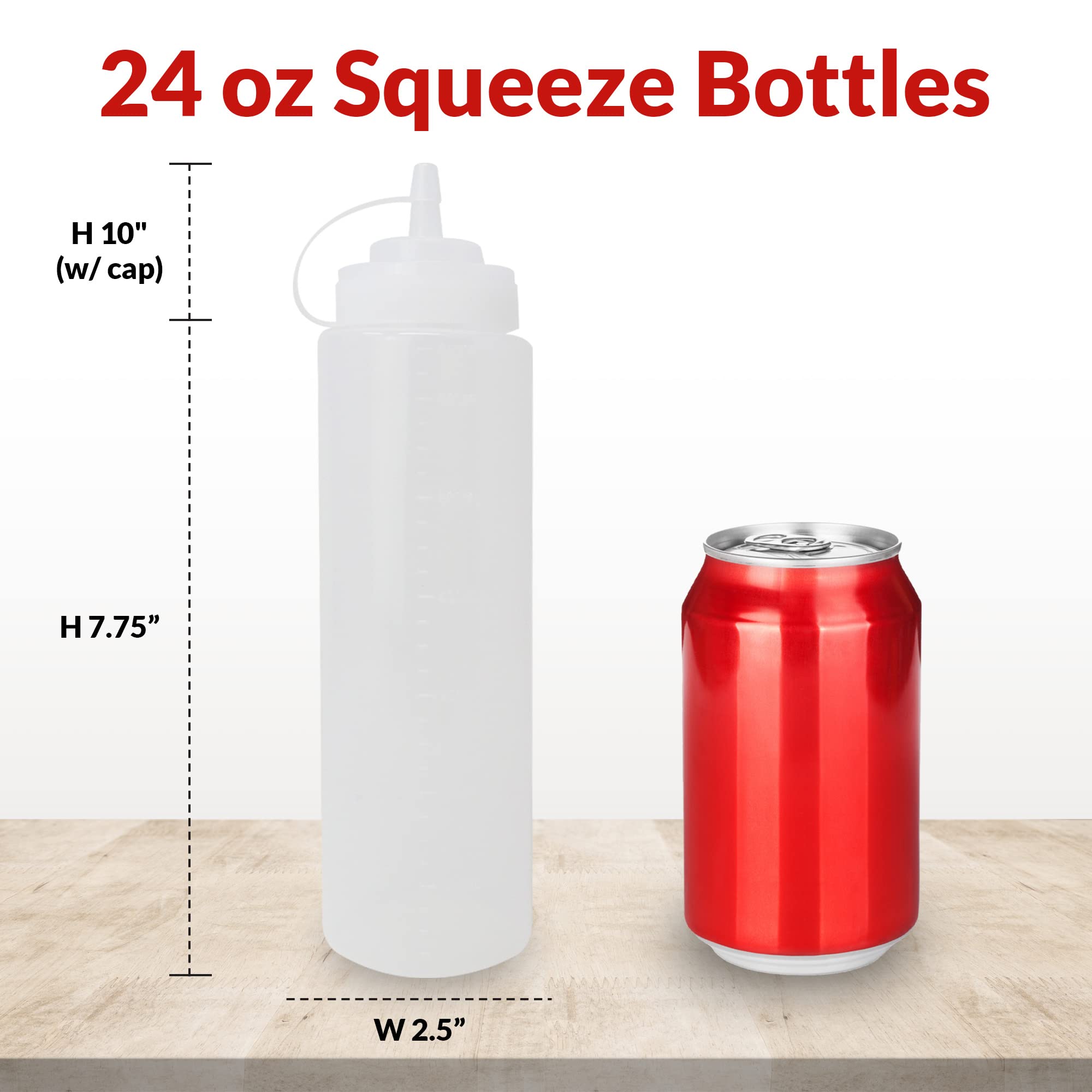 Reli. Plastic Squeeze Bottles, 24 Oz. | 10 Pack | Condiment Squeeze Bottles For Sauces | Clear W/Tethered Caps | 24 Ounce Hot Sa