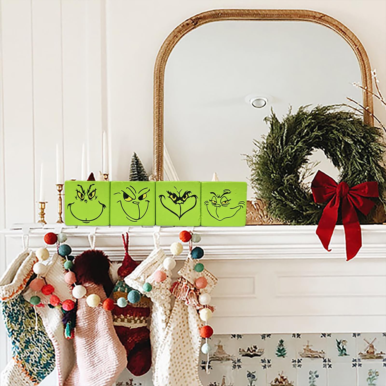 Thanksgiving Table Decor Turkey Sign - 4 Pcs Turkey Centerpieces for Table Fall Wooden Blocks Signs - Farmhouse Tiered Tray Deco