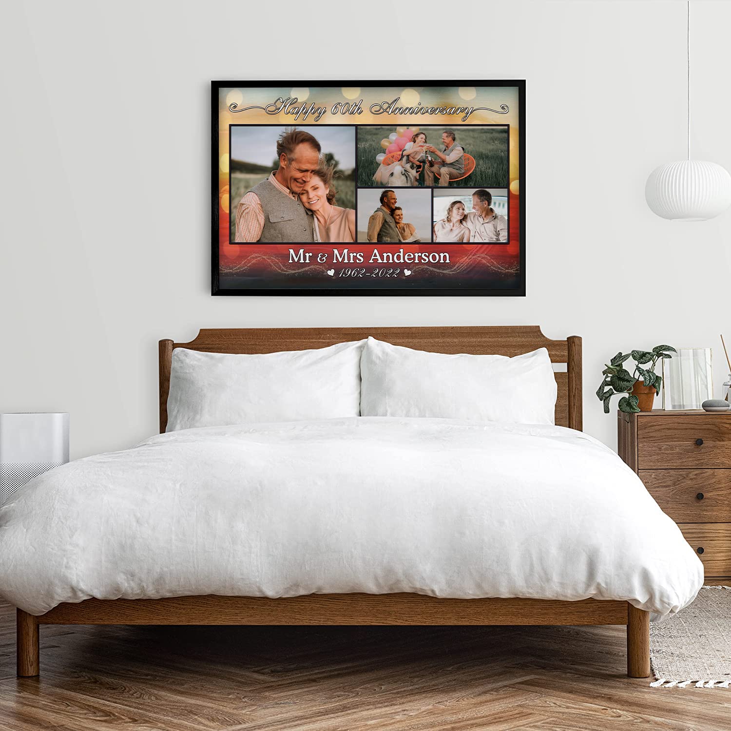 HANIKID Personalized Happy 60 th Wedding Anniversary As Mr And Mrs Grandparents Poster Holidays Keepsake Romantic Custom Canvas With Your Photo Gift For Grandma Grandpa Grandparent Decor Home Prints