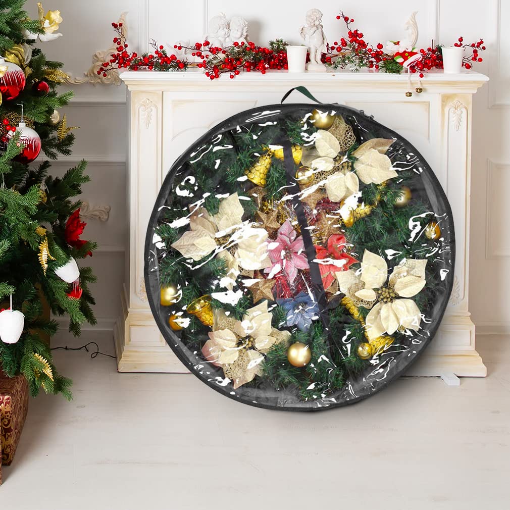 Primode Christmas Wreath Storage Bag 36'' | Garland Wreaths Container With Clear Top Window For Easy Holiday Storage 36''X8'' |