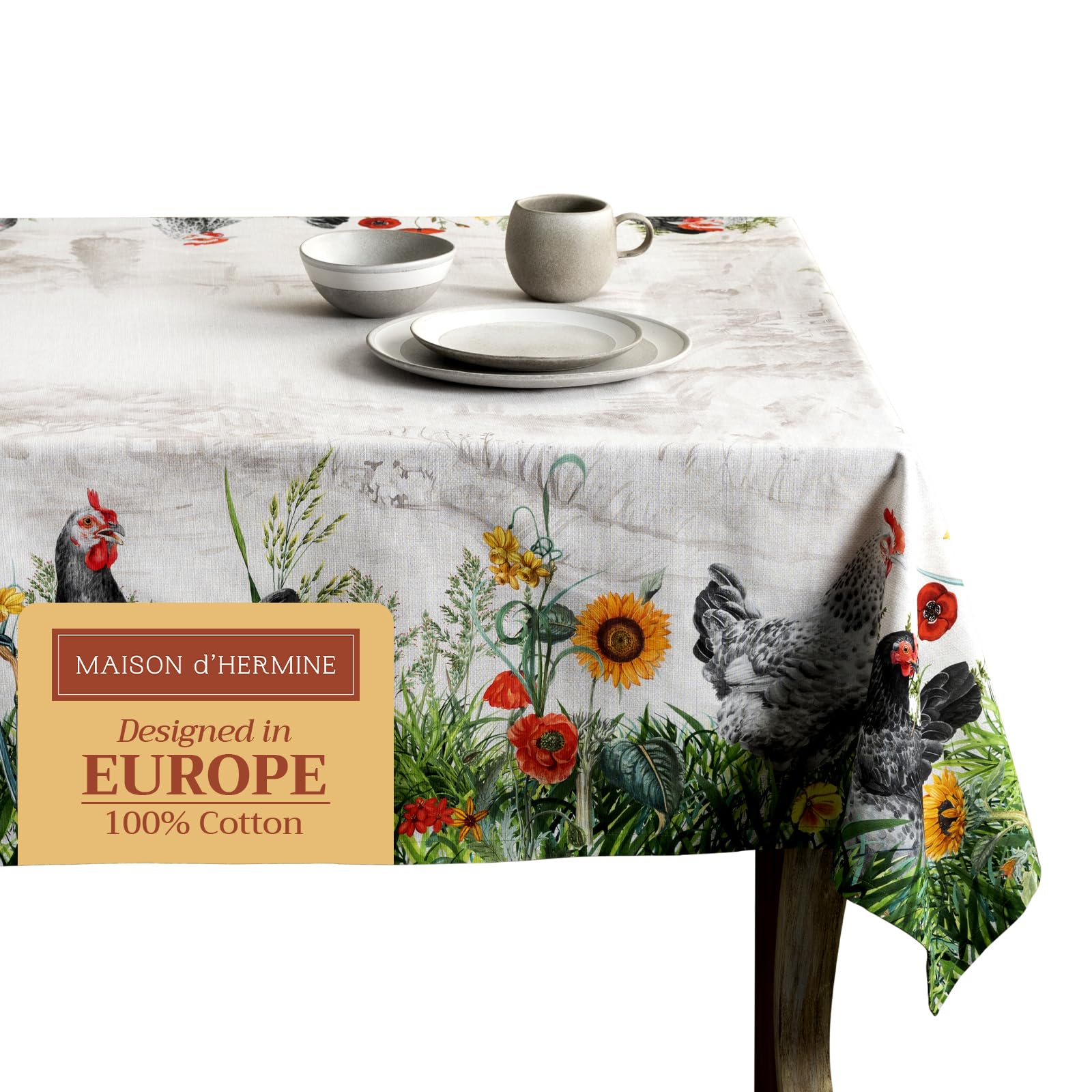 Maison dHermine Table Cloth Rectangle Table 100% Cotton 60 x 120 Inches Tablecloth Reusable Decorative for Dining Room, Farmhou