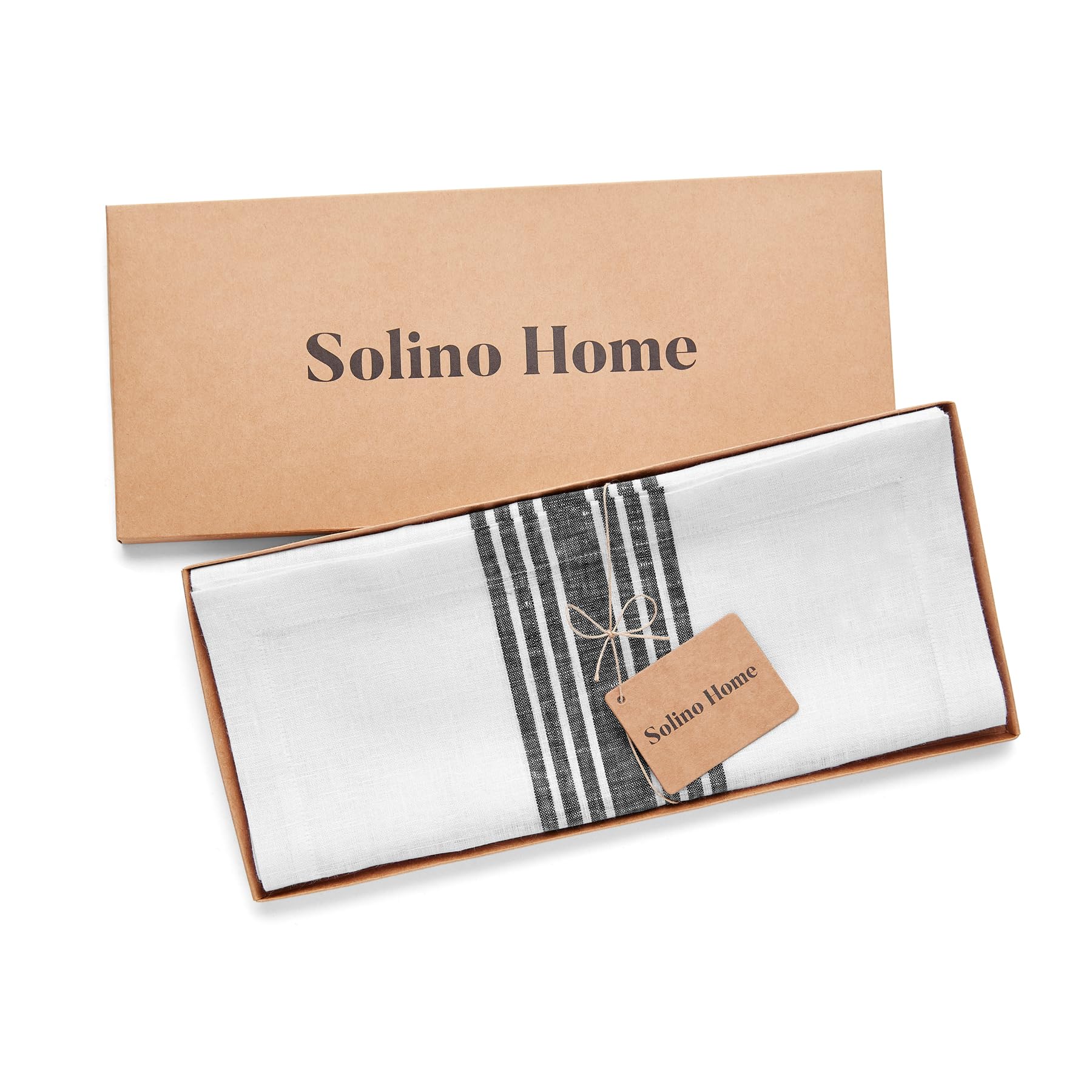 Solino Home Farmhouse Linen Black And White Table Runner 108 Inches Long - 100% Pure Linen Stripe Dining Table Runner 18 X 108 I