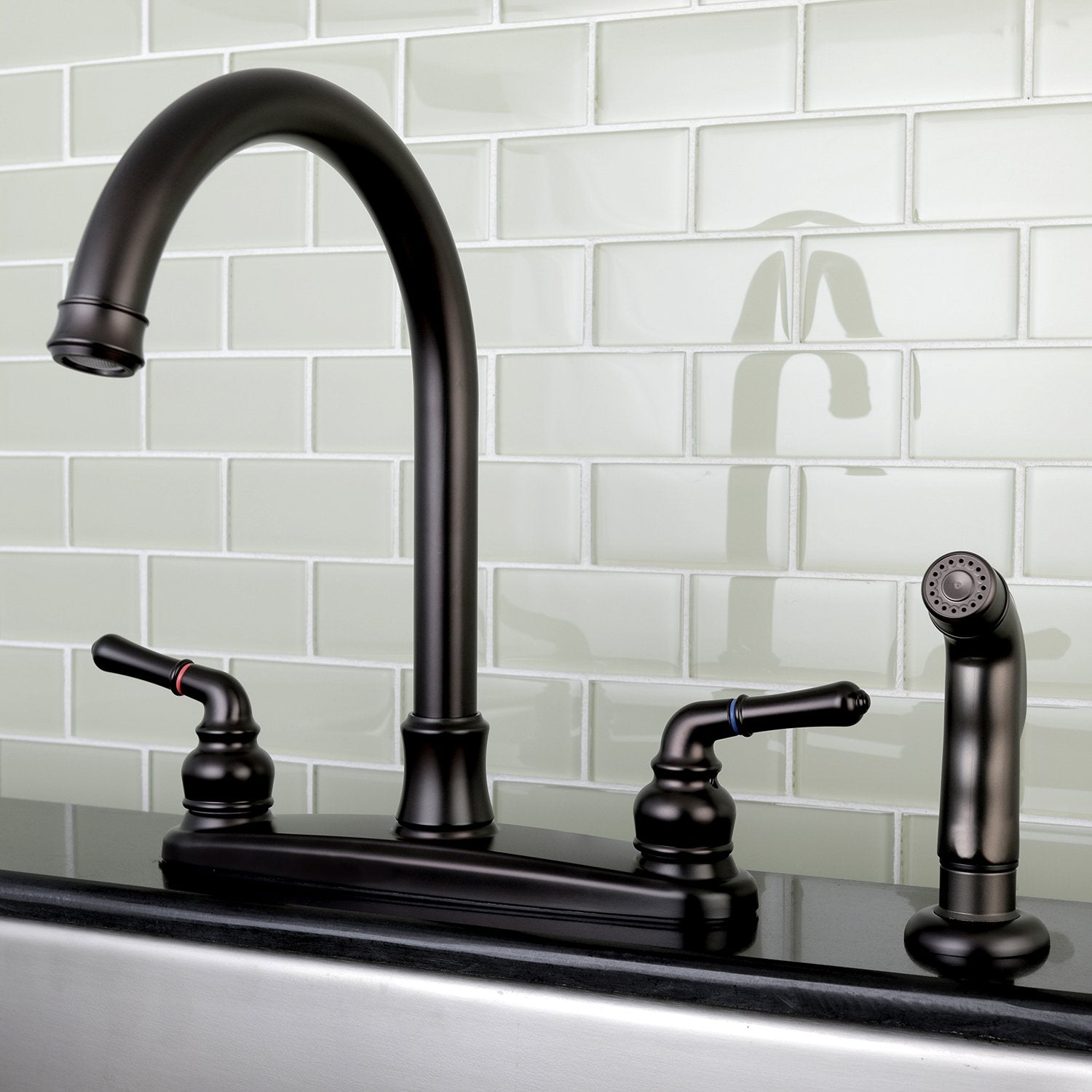Kingston Brass FB7795NMLSP Naples 8-Inch Centerset Kitchen Faucet with Sprayer  Oil Rubbed Bronze