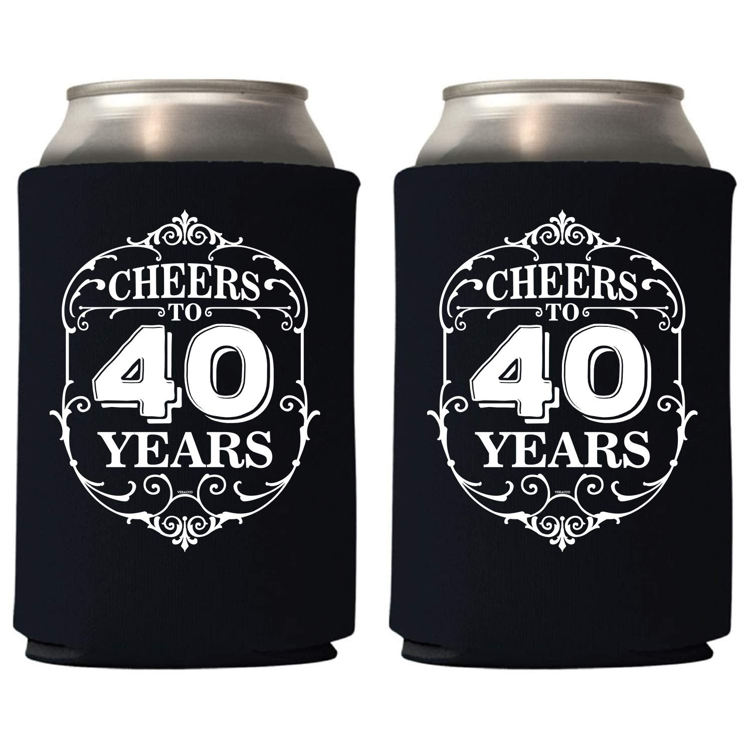 Veracco Cheers To 40 Years 40Th Birthday Gift Forty And Fabulous Party Favors Decorations Can Coolie Holder (Black, 6)